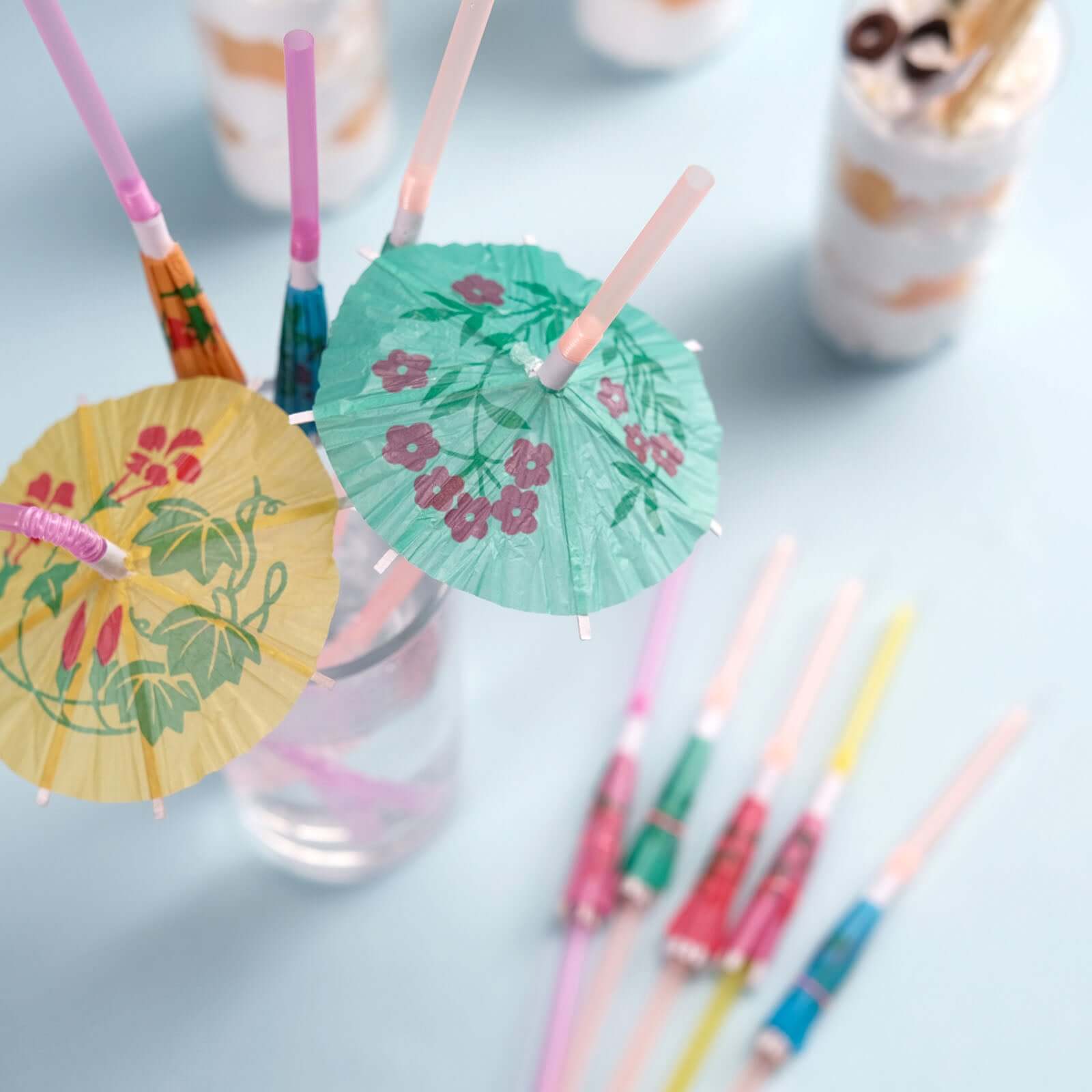 50-Pack Multi-Colored Disposable Umbrella Straws - Perfect for Tropical Parties