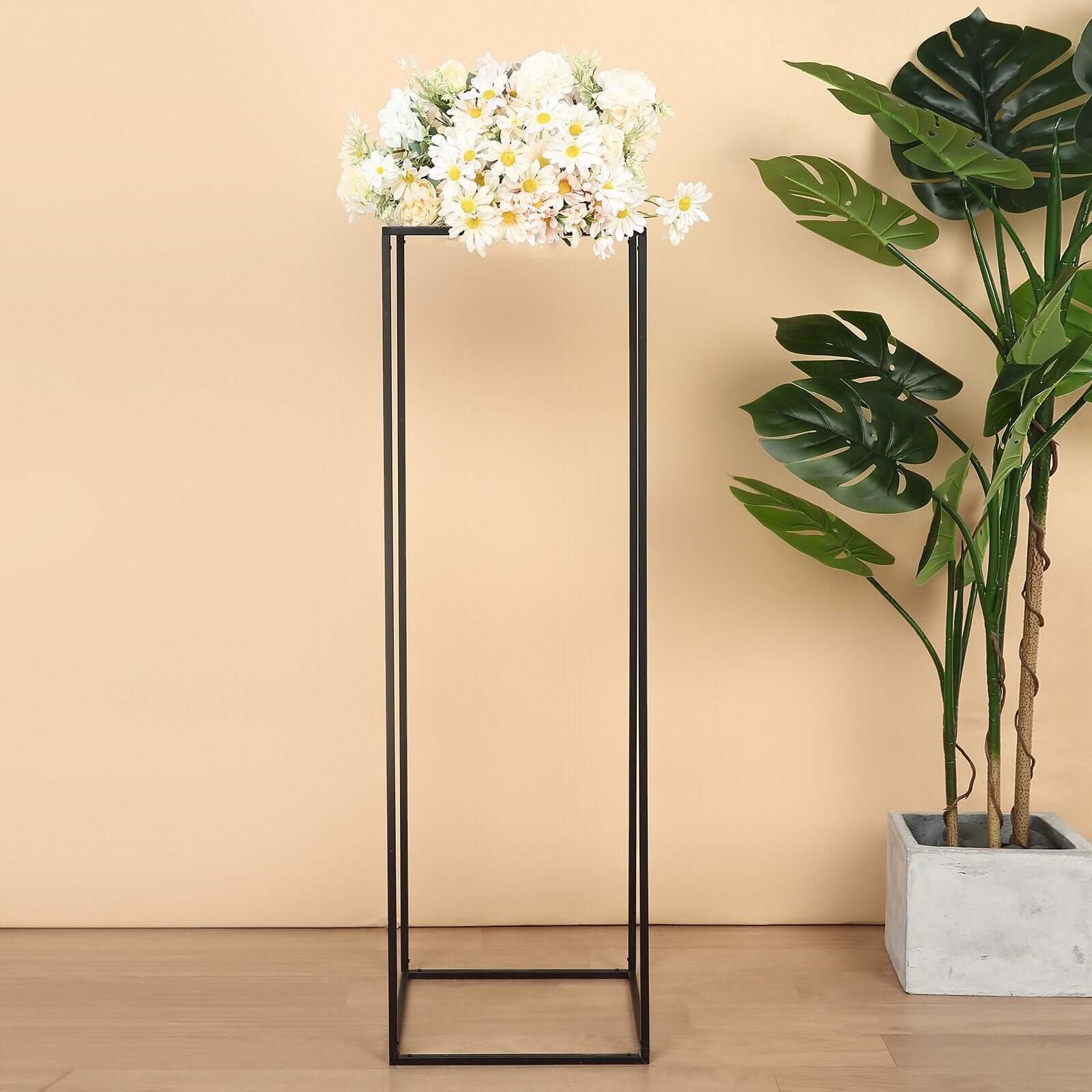 2-Pack Matte Black Metal Geometric Wedding Flower Stand - Ideal for Sophisticated Floral Arrangements