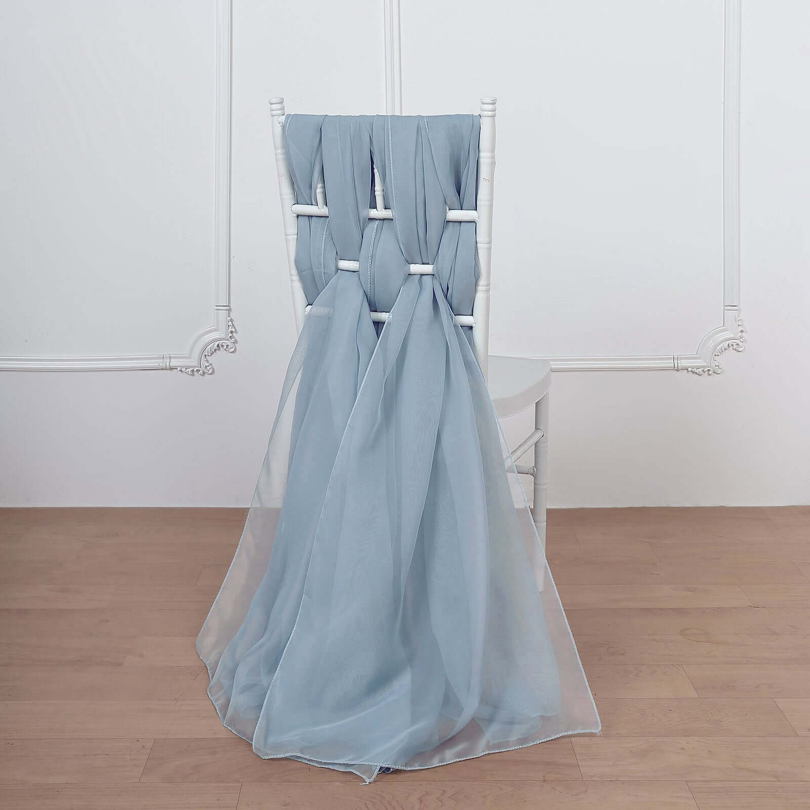 5-Piece Set of Premium Dusty Blue Chiffon Chair Sashes - Soft & Light Designer Bows (22x78)