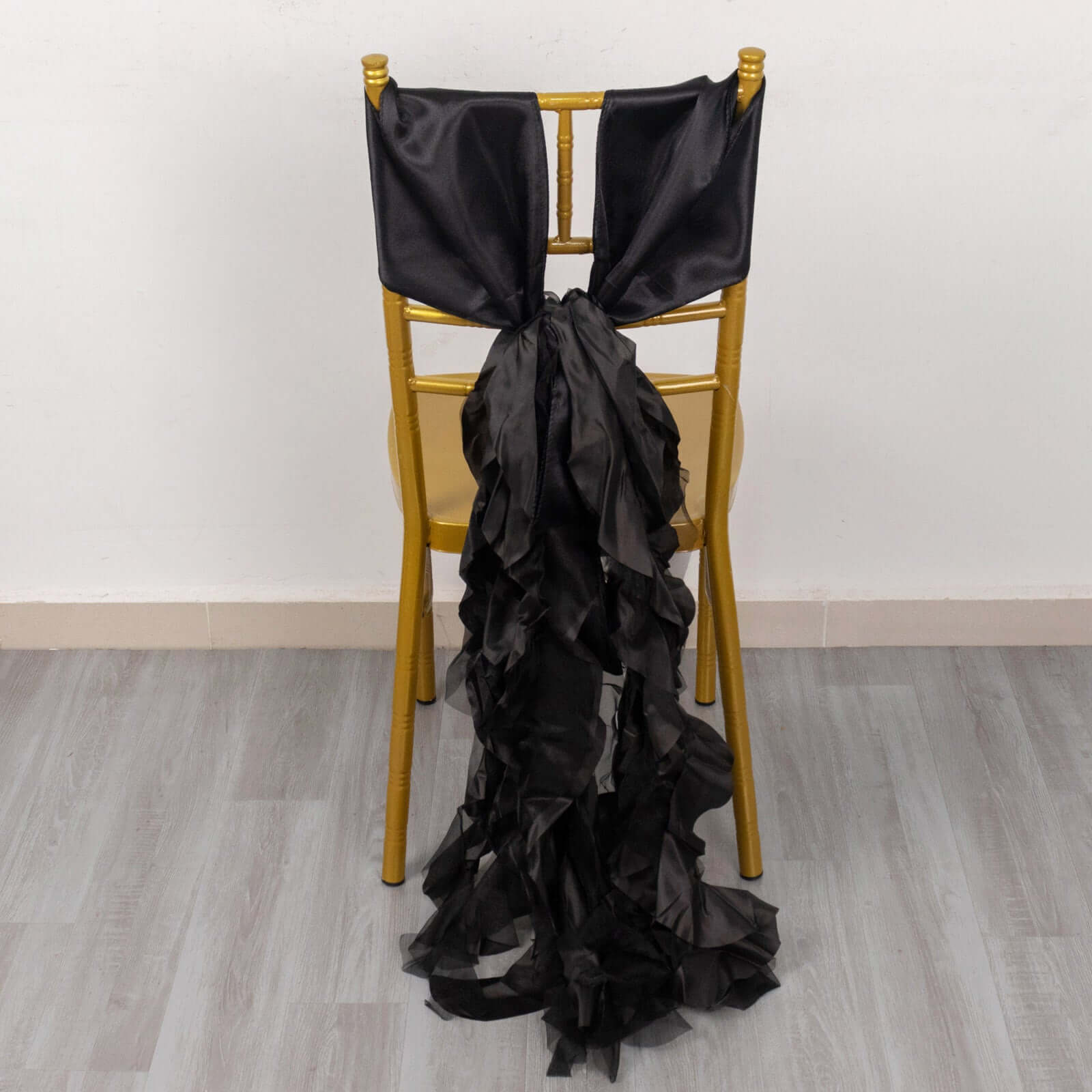 Special Offer! 5-Pack Black Chiffon Satin Curly Willow Chair Sashes for Wedding Decor