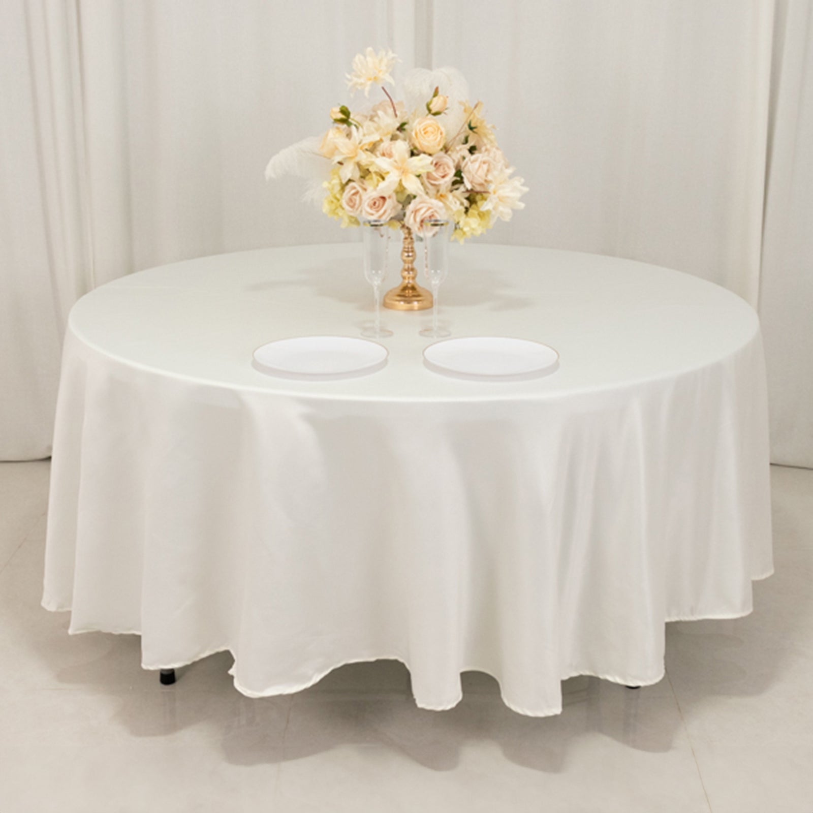 Ivory Lamour Satin 108" Round Tablecloth - Durable & Silk-Like, Ideal for Events