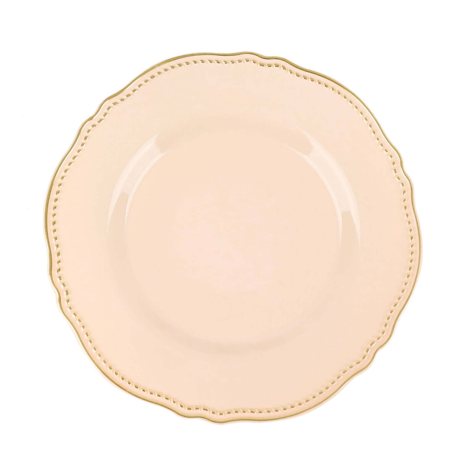 10-Piece Disposable Plastic Dinner Plates in Nude with Gold Scalloped Rim - Ideal for Party Supplies