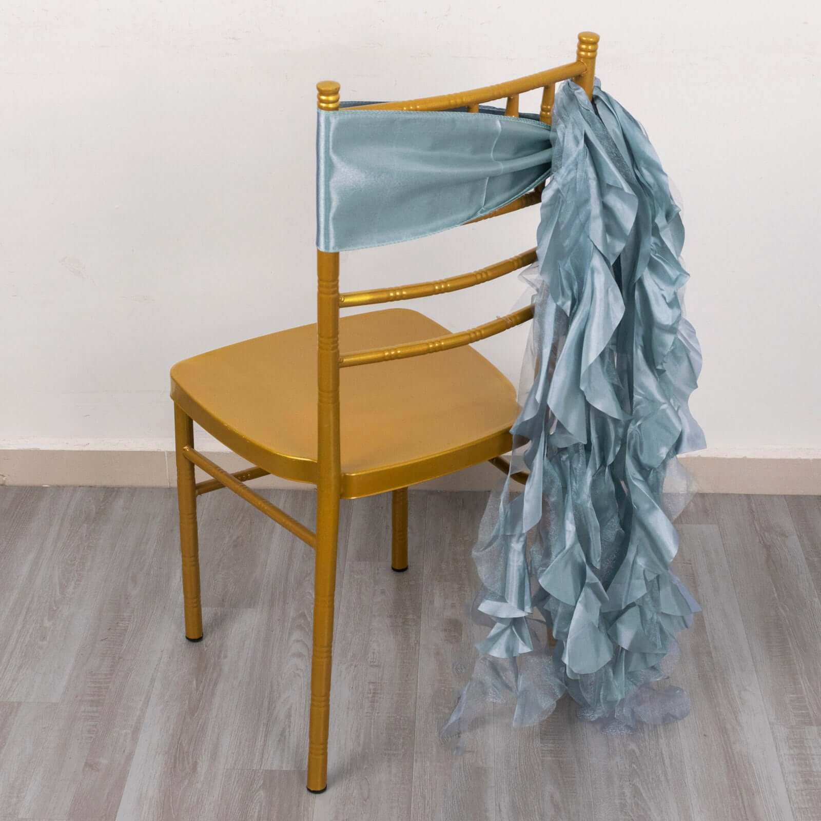 5-Pack Dusty Blue Chiffon Satin Chair Sashes - Easy Install, Curly Willow Style
