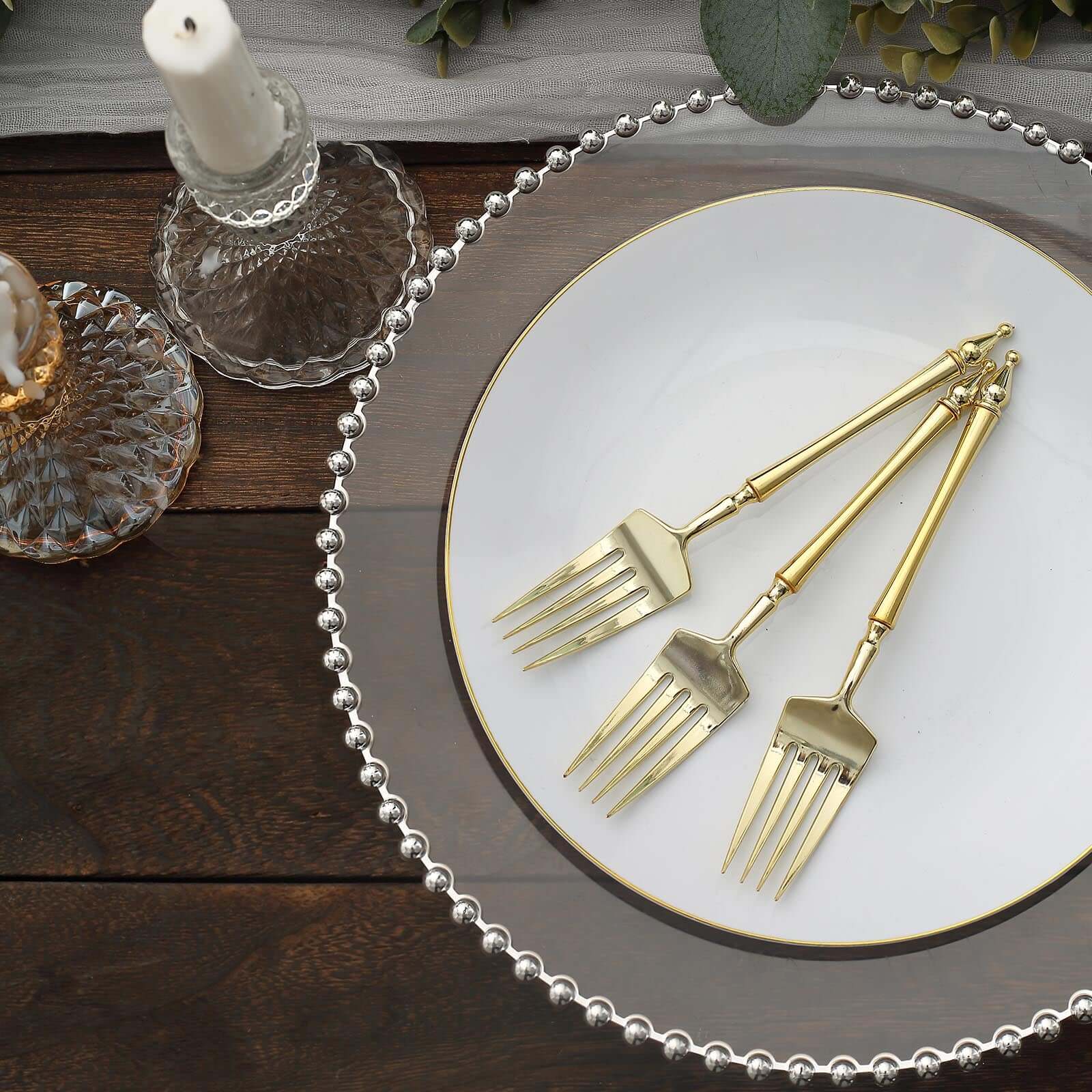 24-Piece Gold European-Style Disposable Dessert Forks with Roman Column Handles