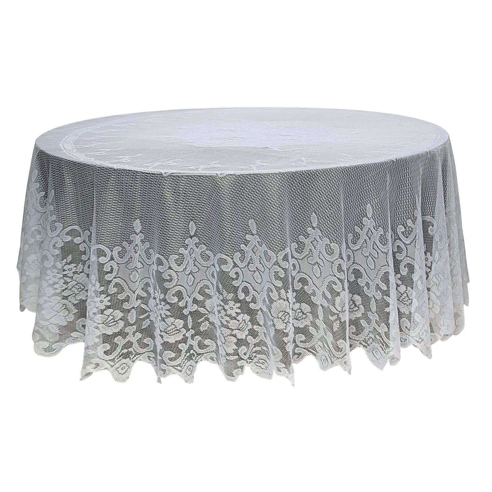 Ivory 120-Inch Seamless Premium Lace Round Tablecloth for Elegant Celebrations