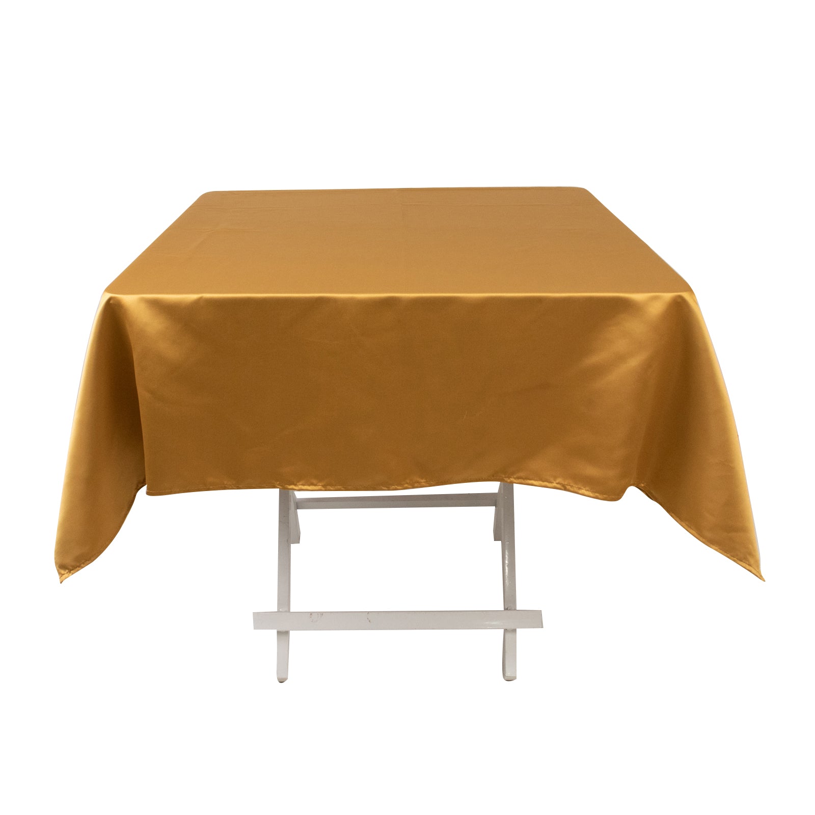 Gold Lamour Satin 54x54 Square Tablecloth - Durable & Silk-Like for Special Events