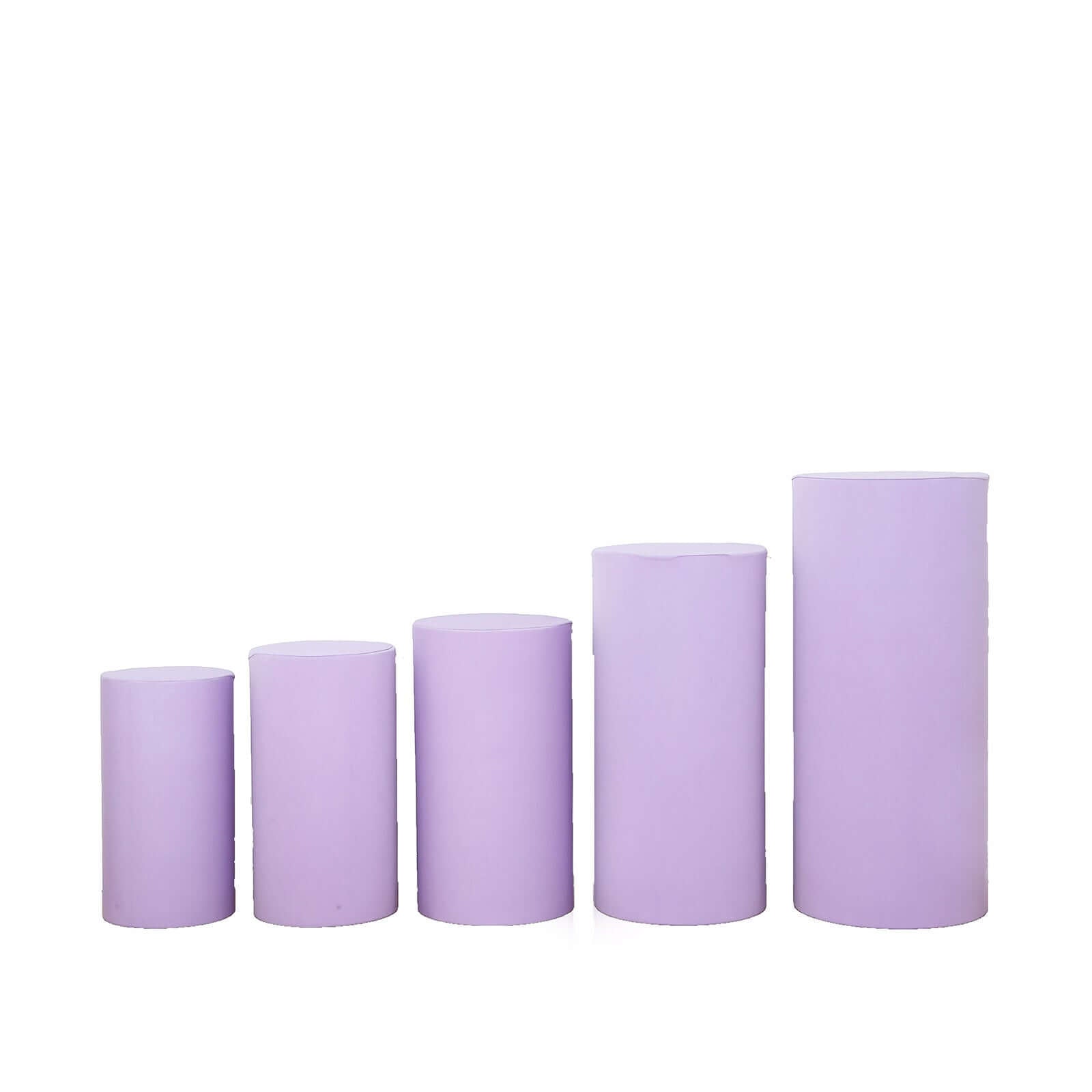 Hot Sale! Set of 5 Lavender Spandex Cylinder Pedestal Stand Covers for Various Decorations