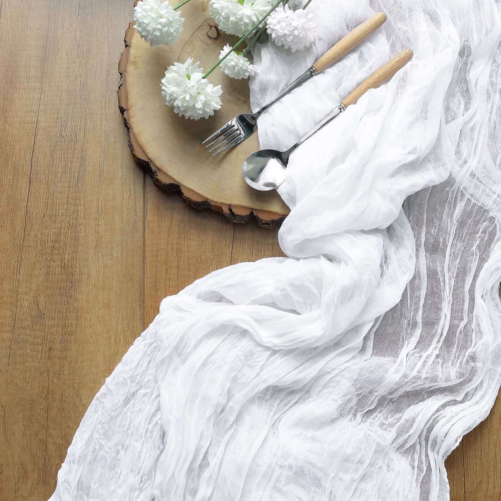 Soft White 10ft Cheesecloth Table Runner for Rustic Boho Decor