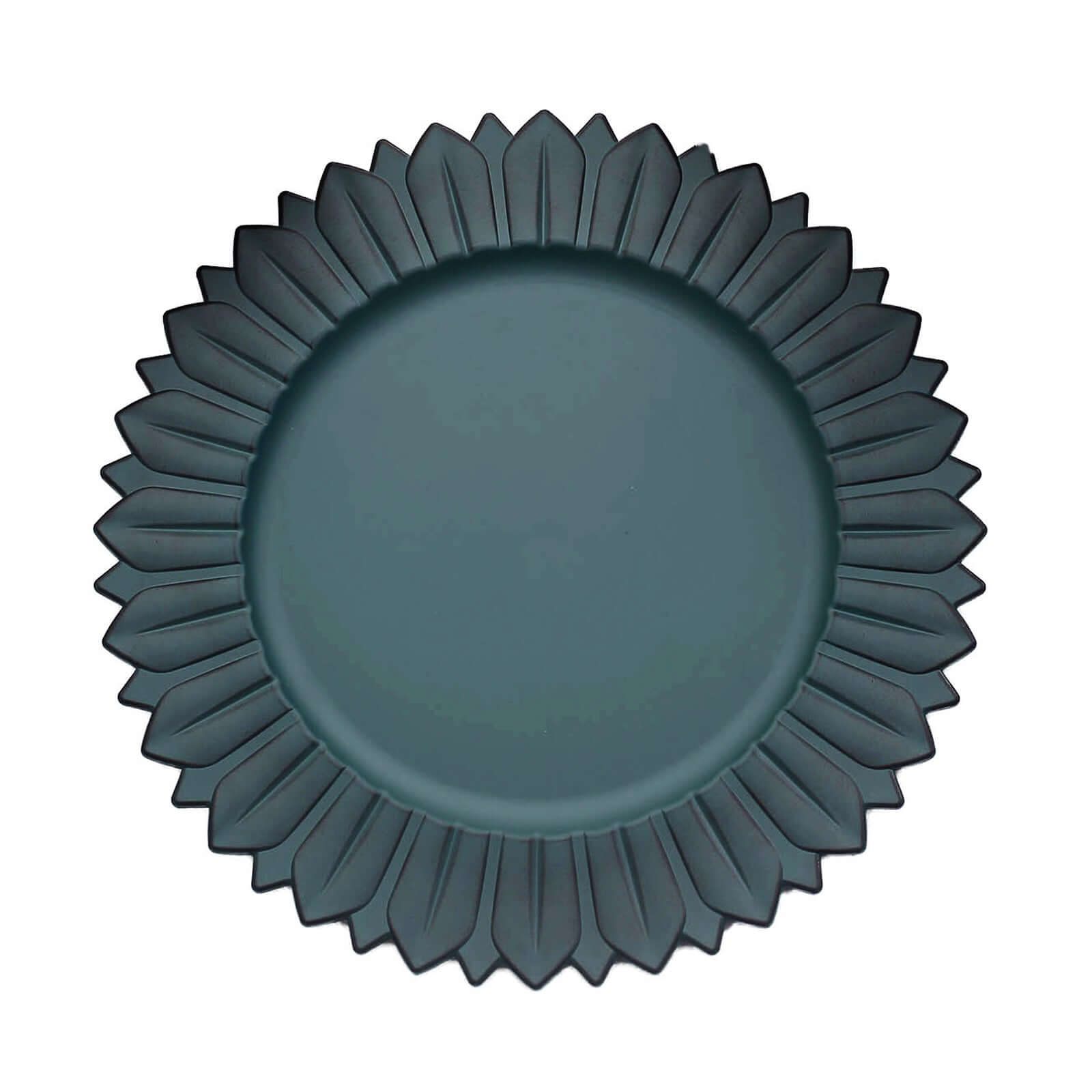 6-Piece Set of 13-Inch Matte Teal Plastic Round Charger Plates with Sunflower Rim
