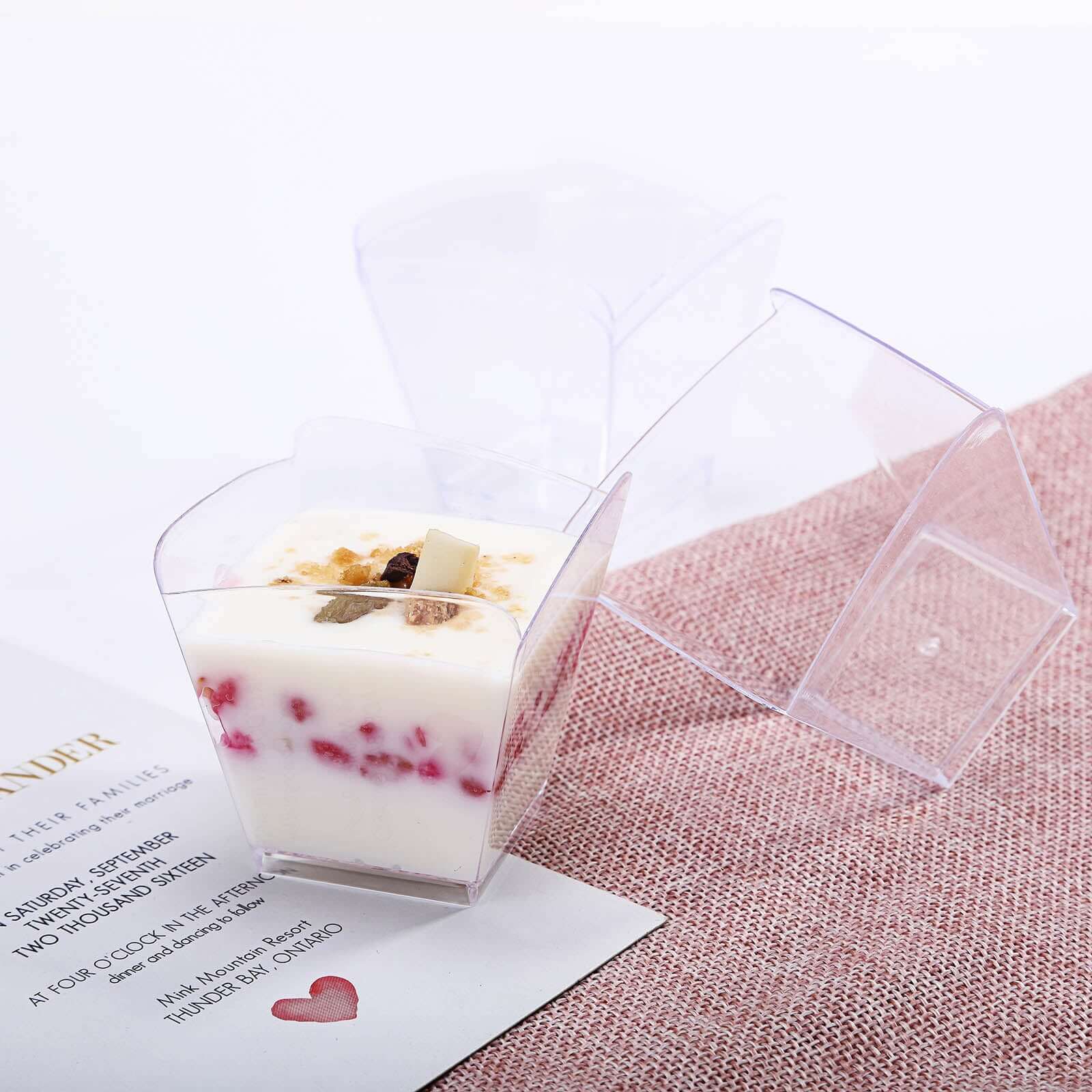 12-Piece Set of 3oz Clear Disposable Plastic Square Dessert Snack Cups