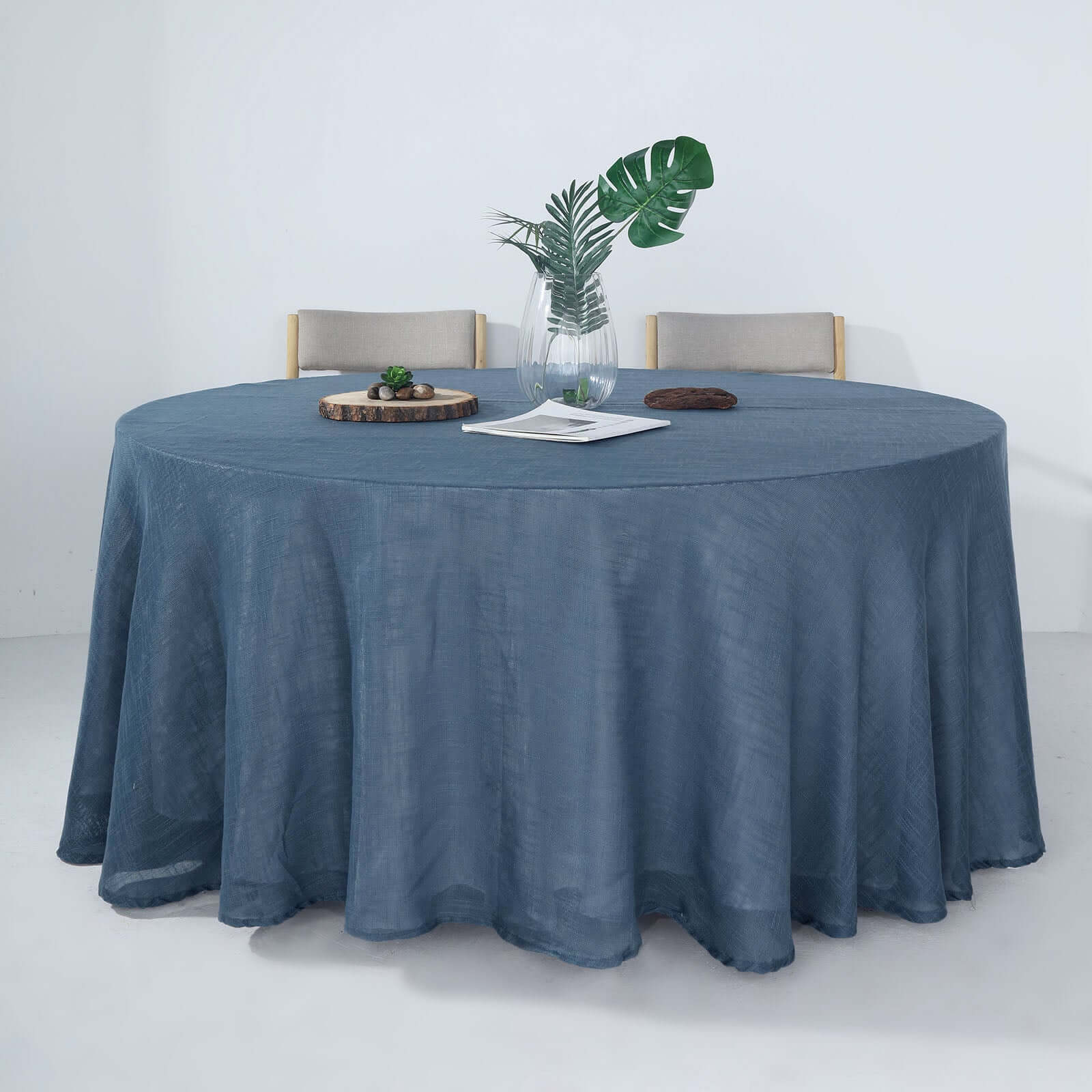 Premium Blue Faux Linen 120' Round Wrinkle-Resistant Tablecloth