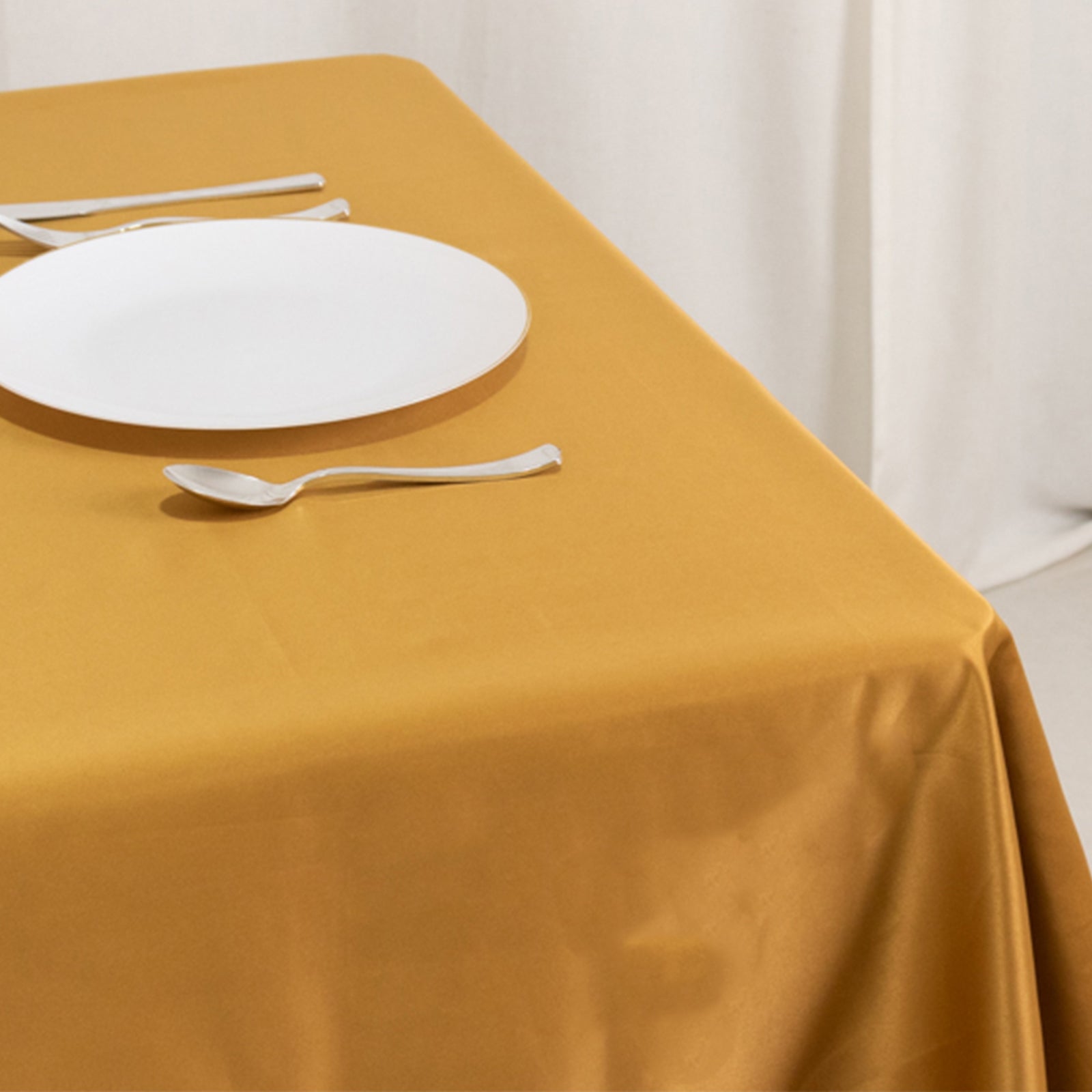 Premium Gold Lamour Satin 54x54 Square Table Overlay - Durable Silk-Like Cover for Weddings & Parties