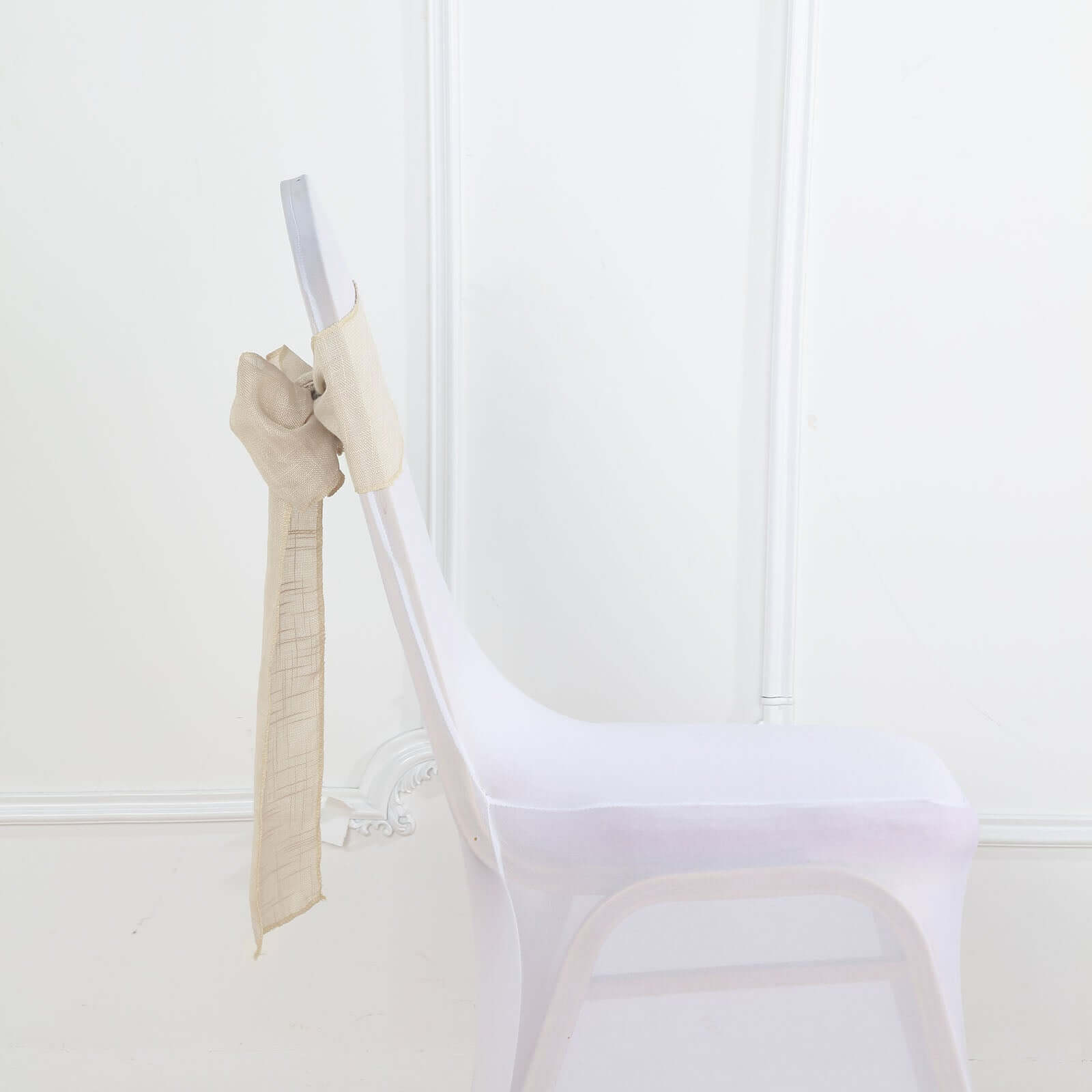 5-Pack Durable Wrinkle-Resistant Beige Faux Linen Chair Sashes for Events