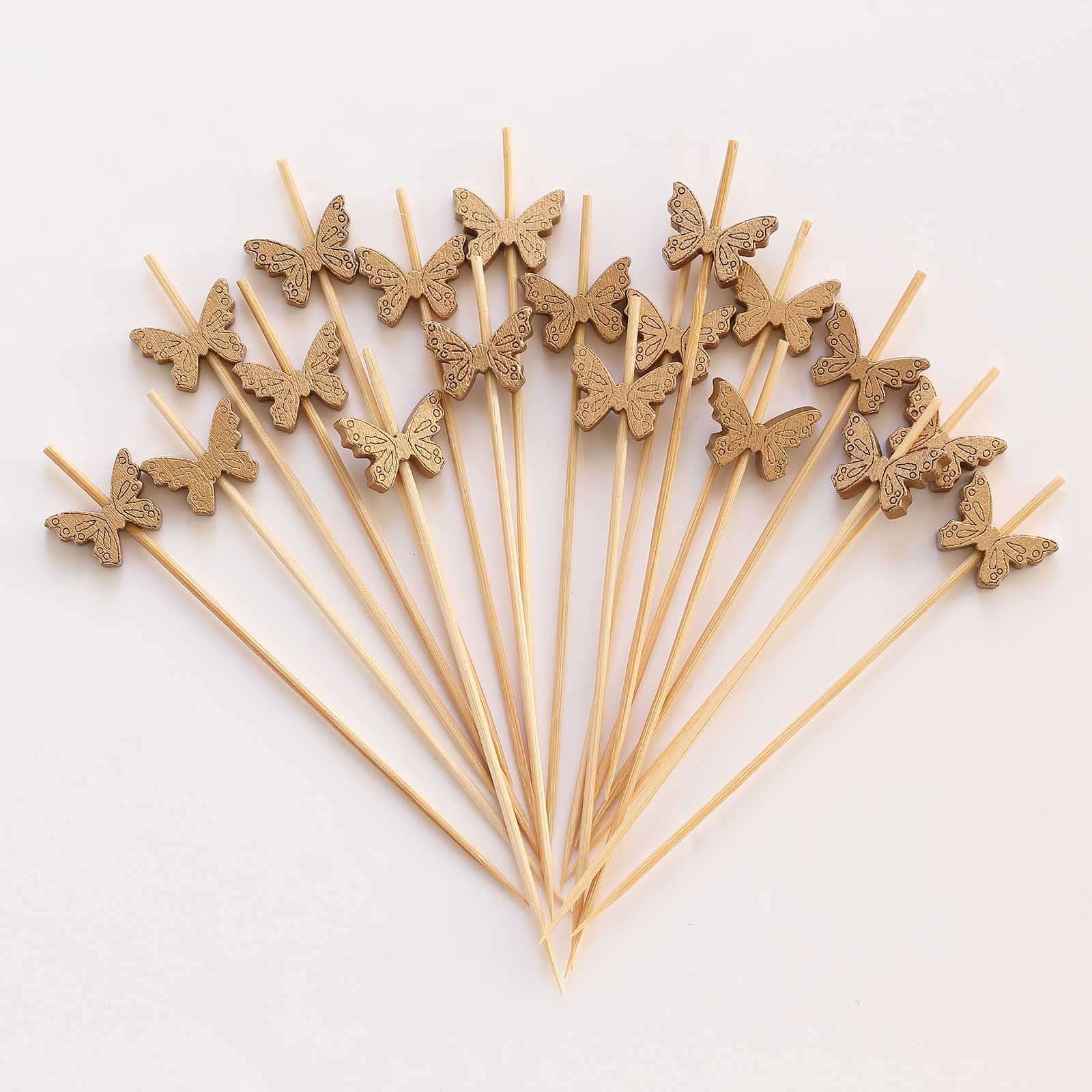 Eco-Friendly 100-Pack Bamboo Butterfly Cocktail Sticks - Perfect for Parties