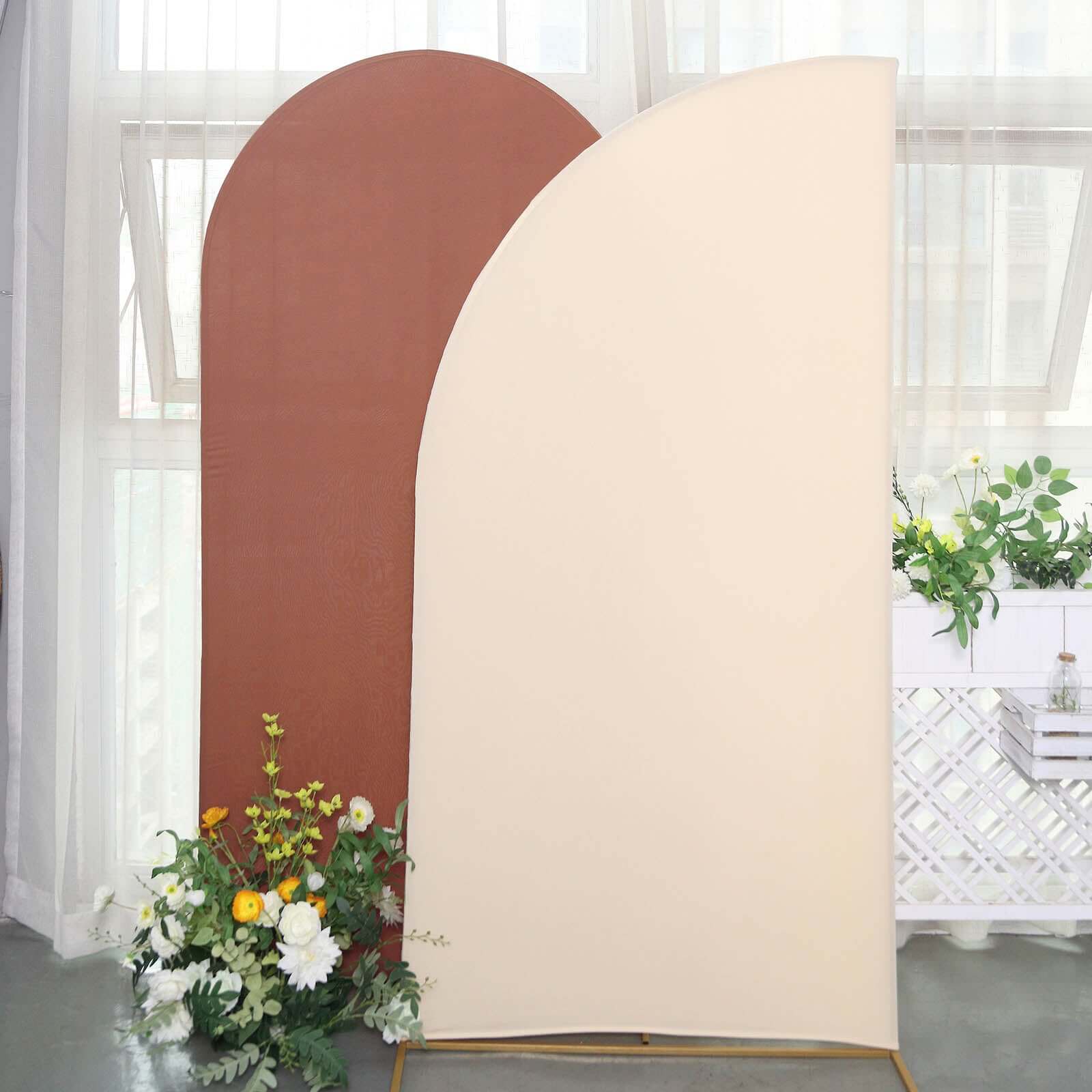 Hot Sale! 7ft Matte Beige Spandex Custom-Fitted Half Moon Wedding Arch Backdrop Stand Cover