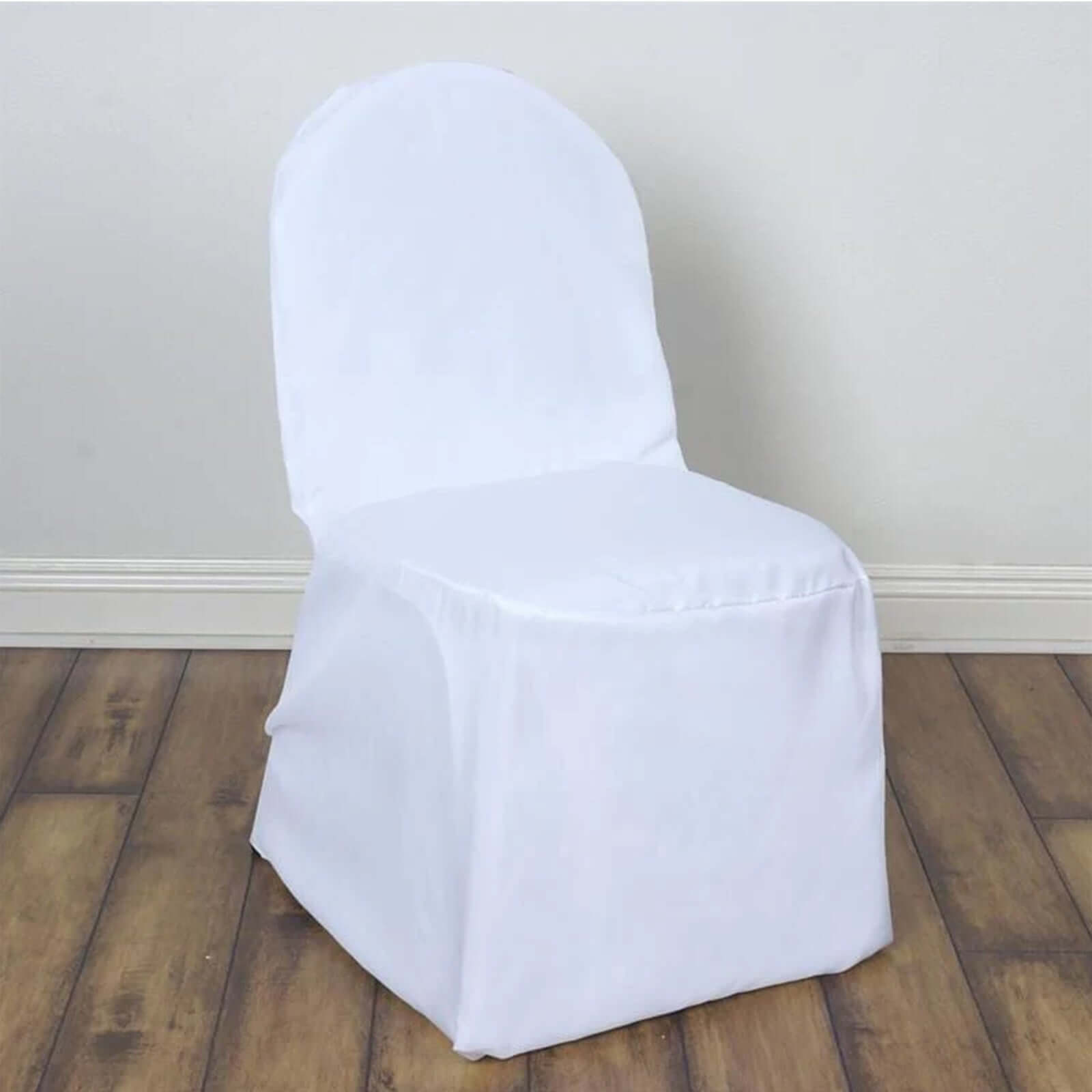10-Pack White Polyester Slip-On Chair Covers for Banquets - Stain & Wrinkle Resistant