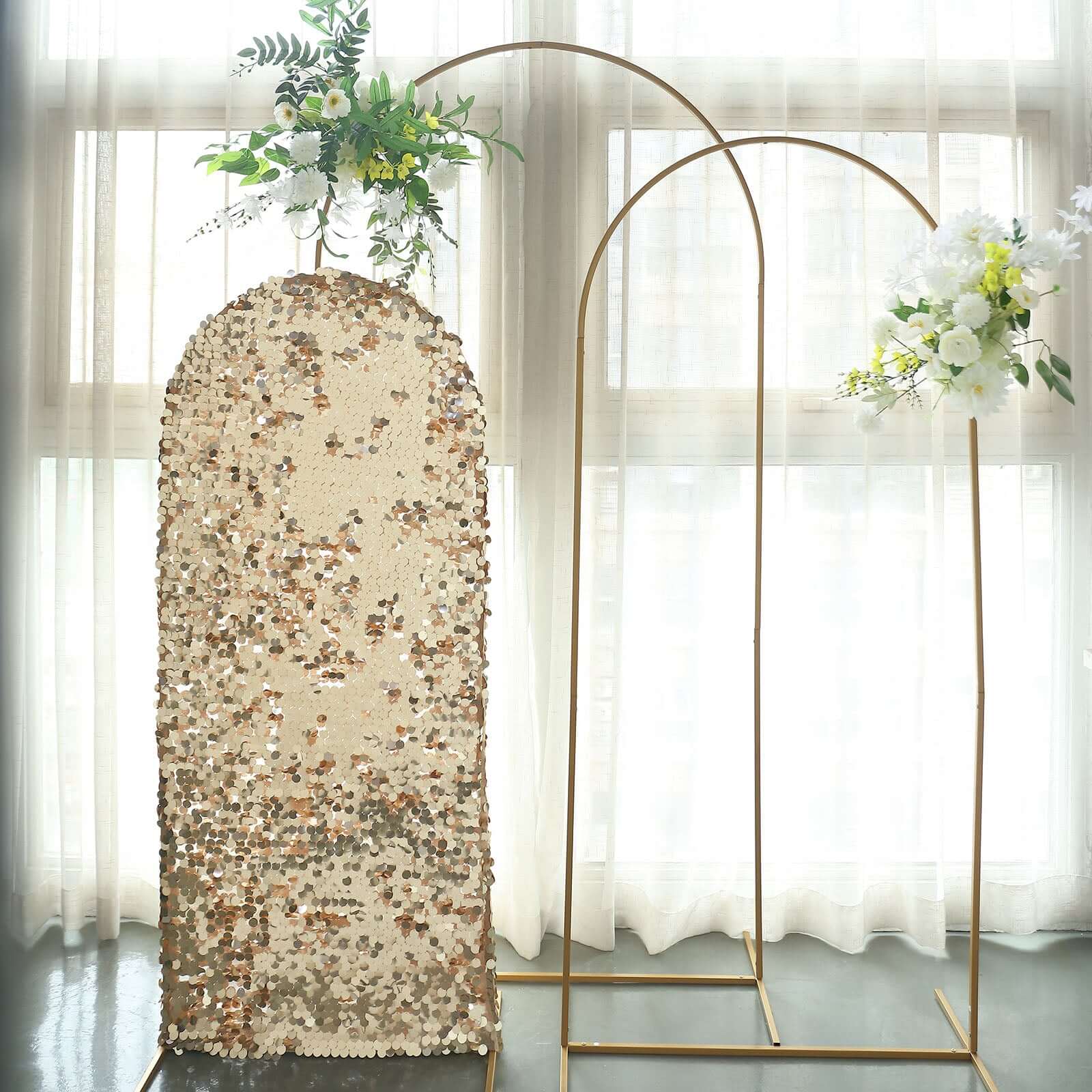 Sparkly 5ft Champagne Double-Sided Sequin Backdrop Cover for Wedding Arch - Perfect Decor!