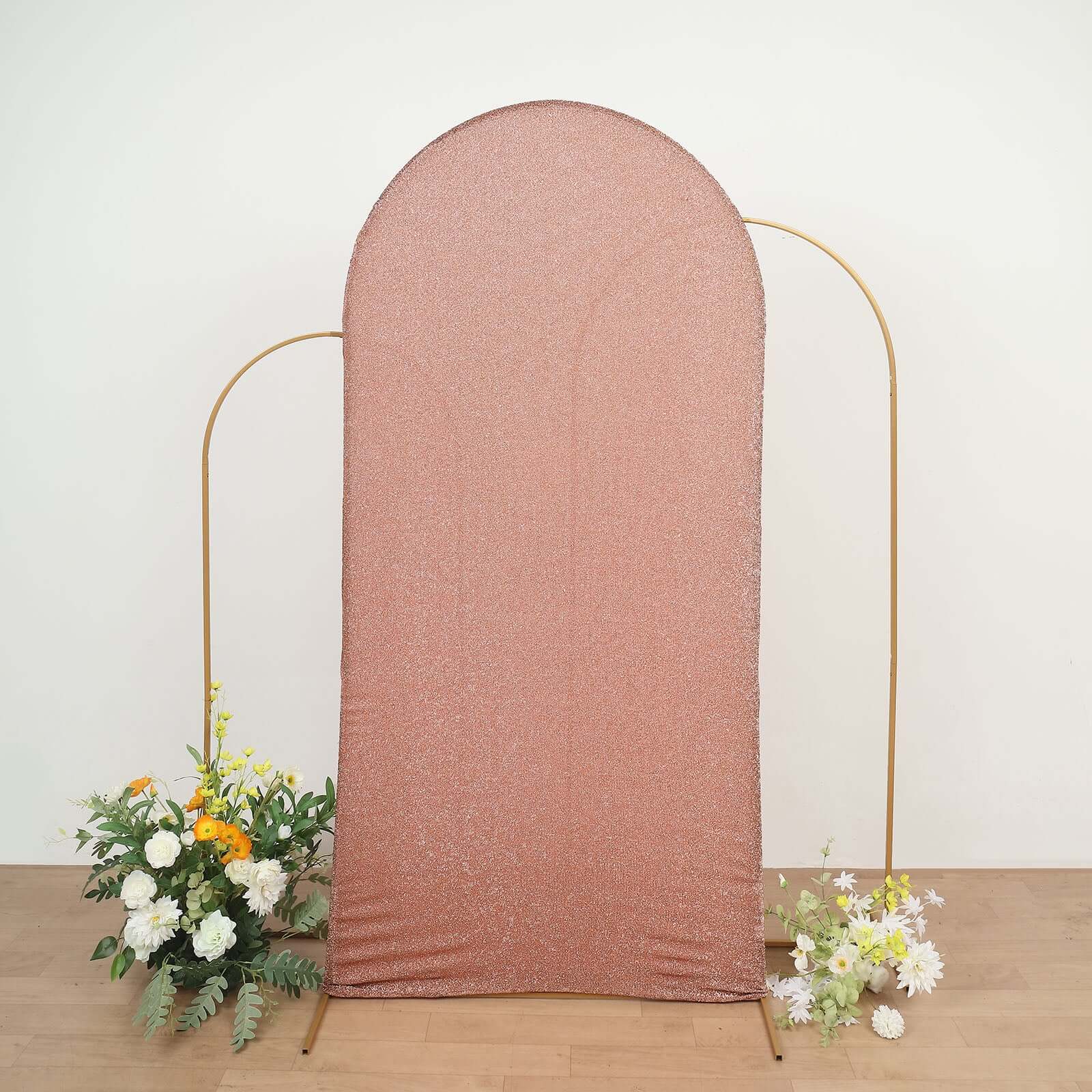 Special Offer! 7ft Rose Gold Shimmer Tinsel Spandex Backdrop Cover for Round Top Wedding Arch