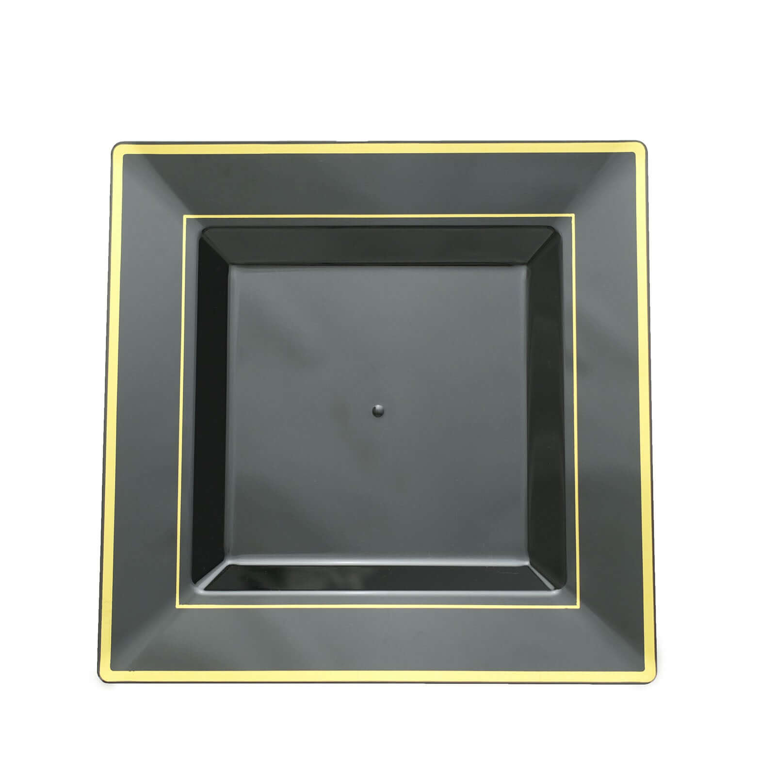 10-Piece Set of Lightweight Disposable Black Square Dinner Plates with Gold Trim