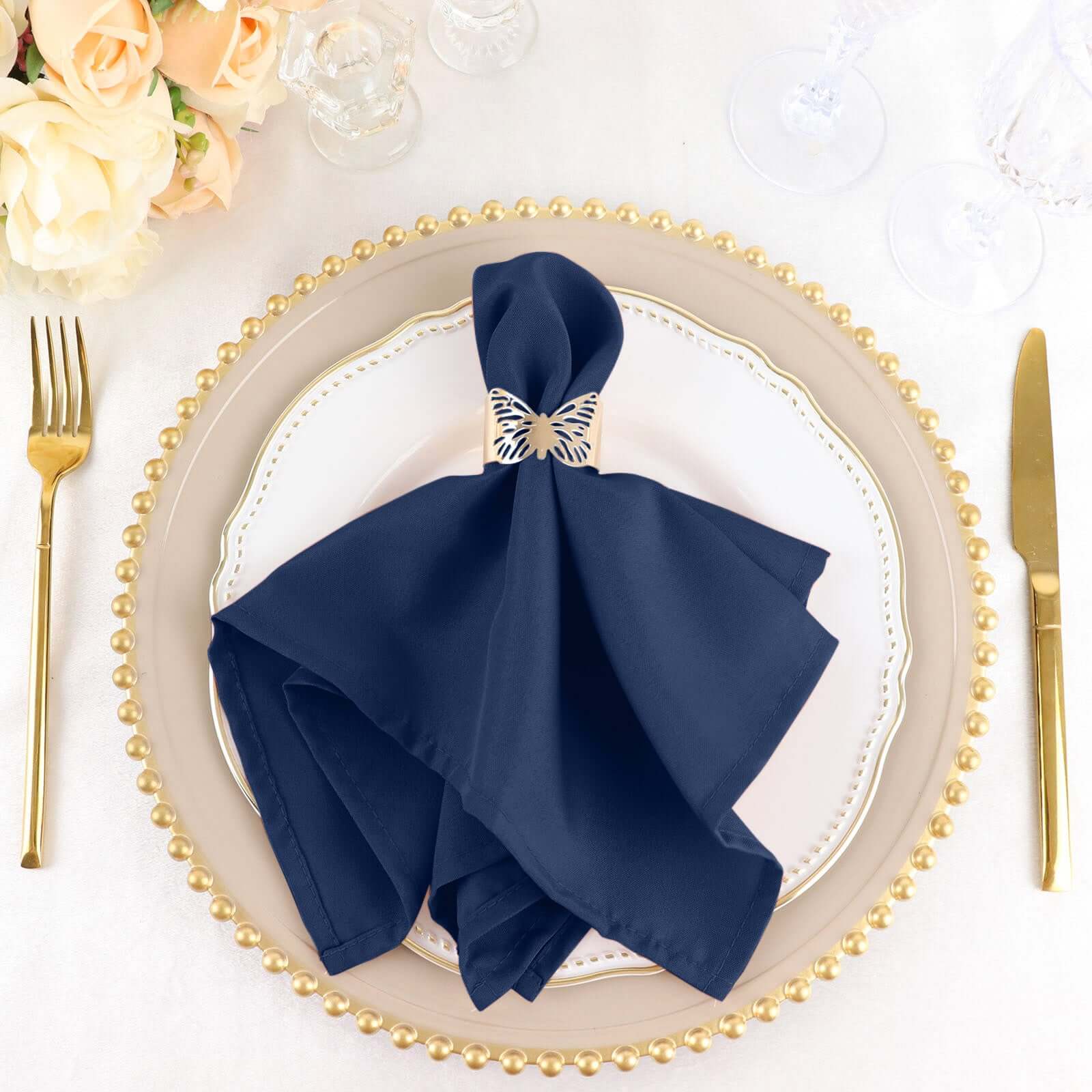 Navy Blue 17x17 Polyester Dinner Napkins - 5 Pack, Durable & Wrinkle-Free