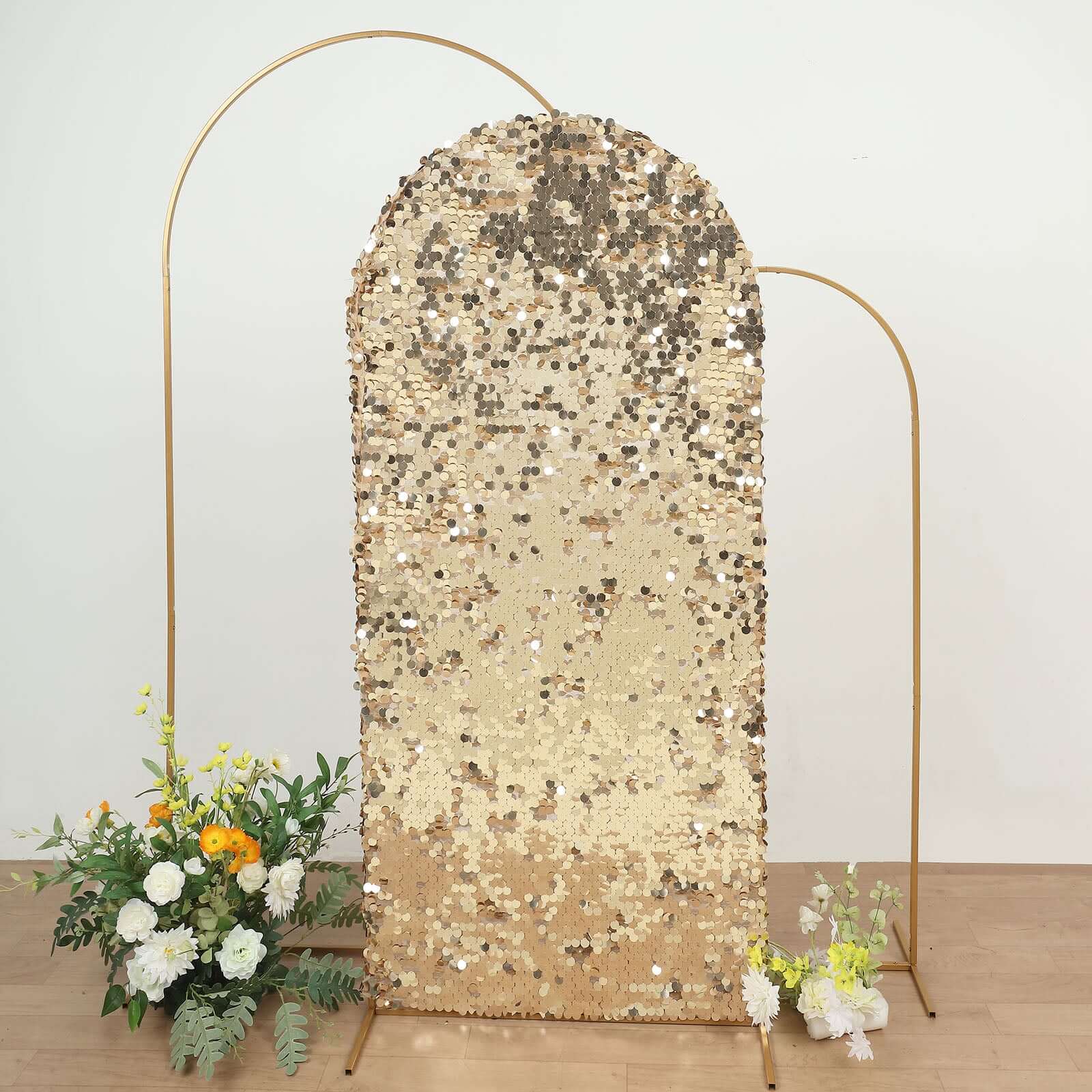 6ft Double-Sided Champagne Sparkly Payette Sequin Cover for Round Top Wedding Arch