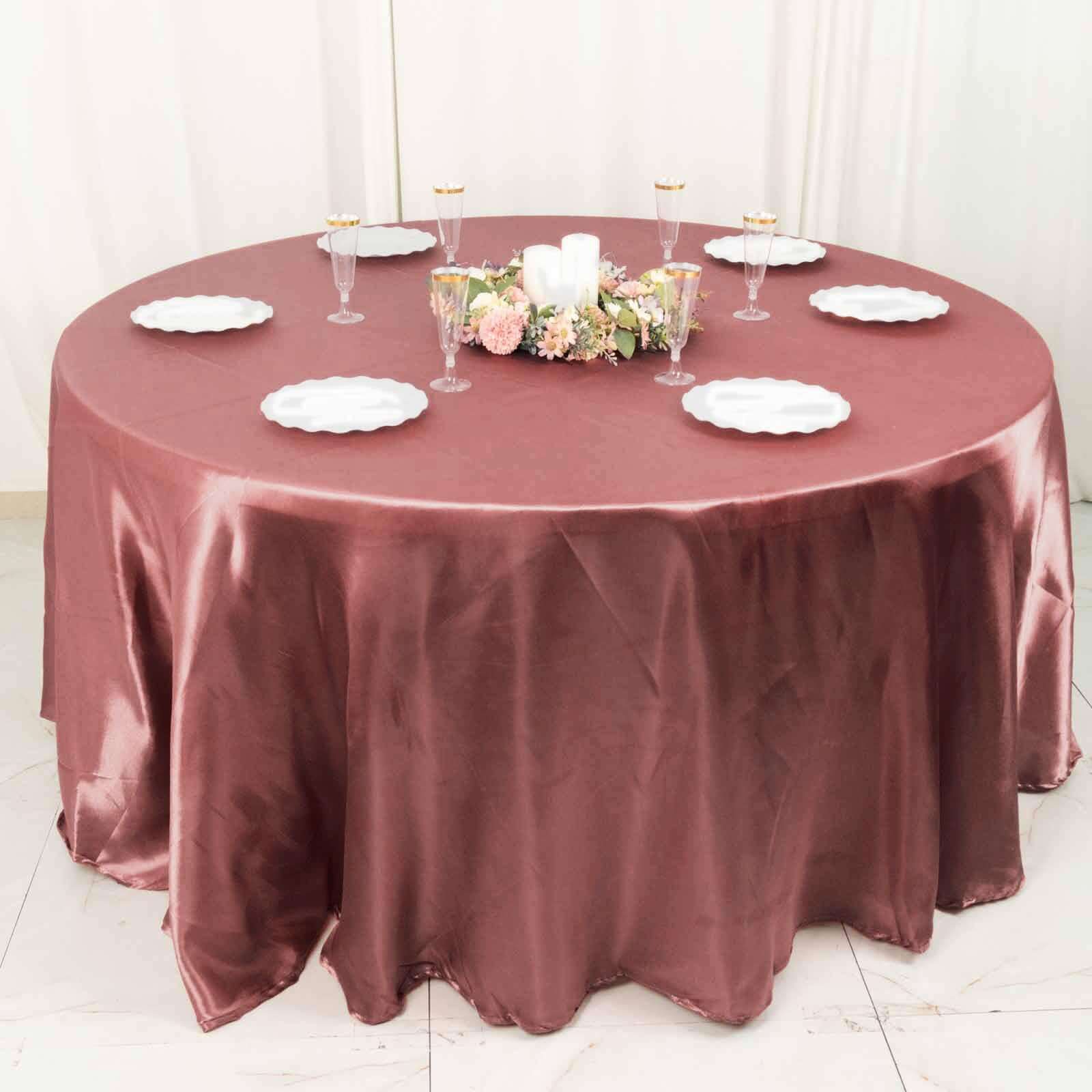 Hot Sale! Stylish Seamless 120-Inch Round Satin Tablecloth in Cinnamon Rose Color
