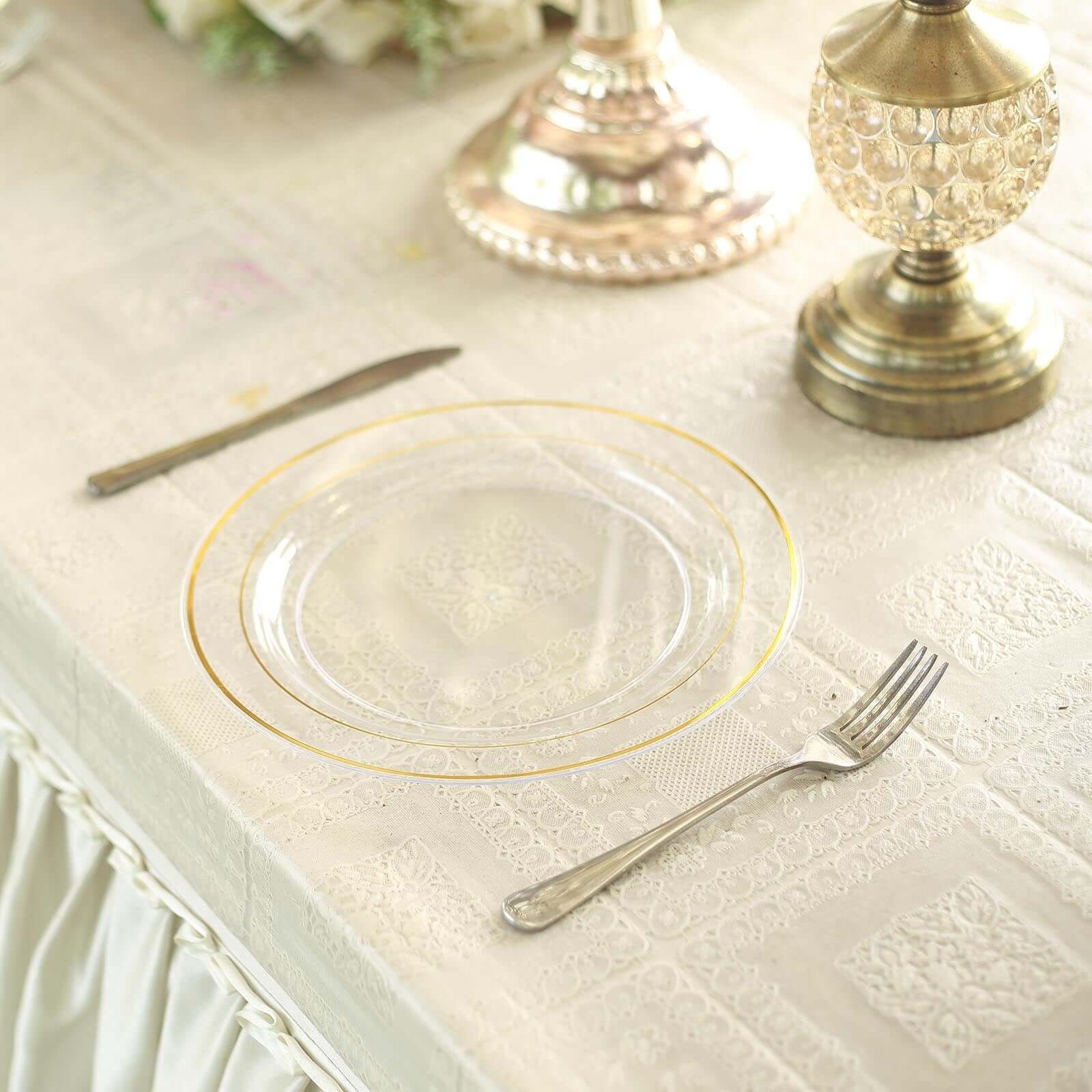 Hot Deal! 10-Pack of Clear Plastic Dinner Plates with Elegant Gold Rim - Ideal Disposable Party Plates (10-inch)