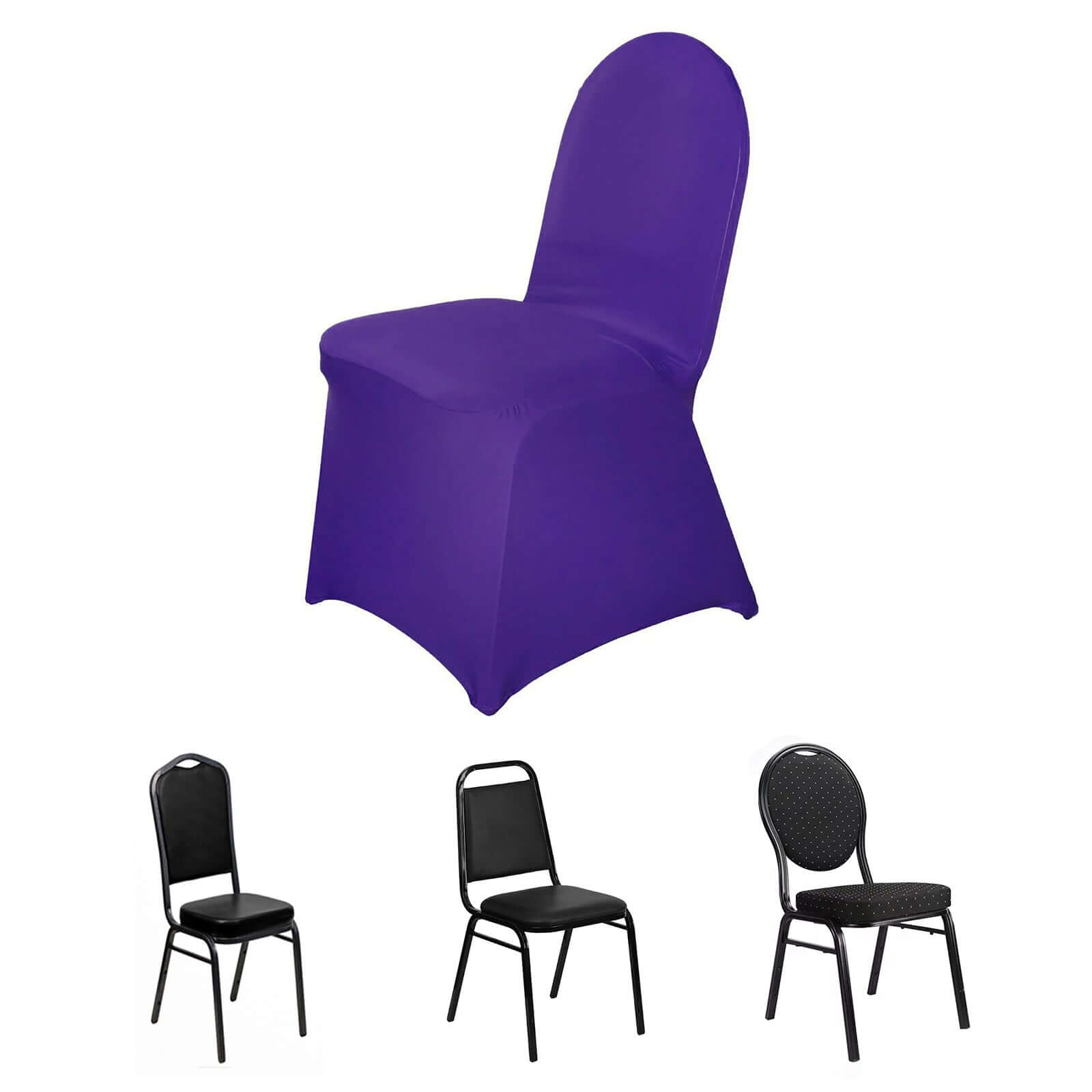 Purple Spandex Stretch Slip-On Chair Cover for Banquet Chairs - 160GSM Premium Fabric