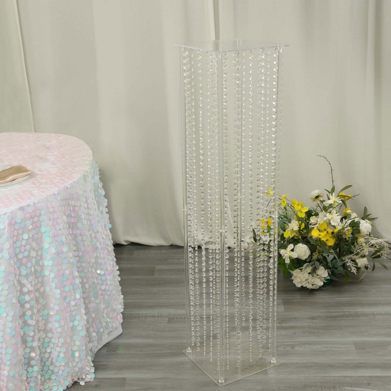 Clear Acrylic Flower Pedestal Vase with Crystal Beads - Ideal Wedding Floor Centerpiece