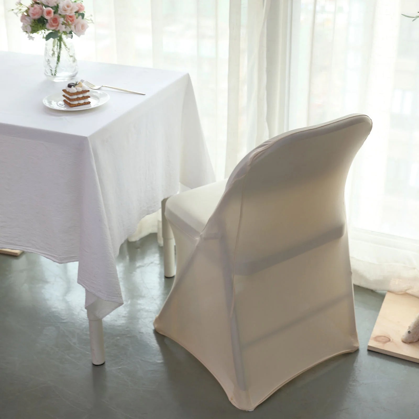 10-Pack Durable Beige Spandex Stretch Chair Covers for Folding Chairs - Great Deal!