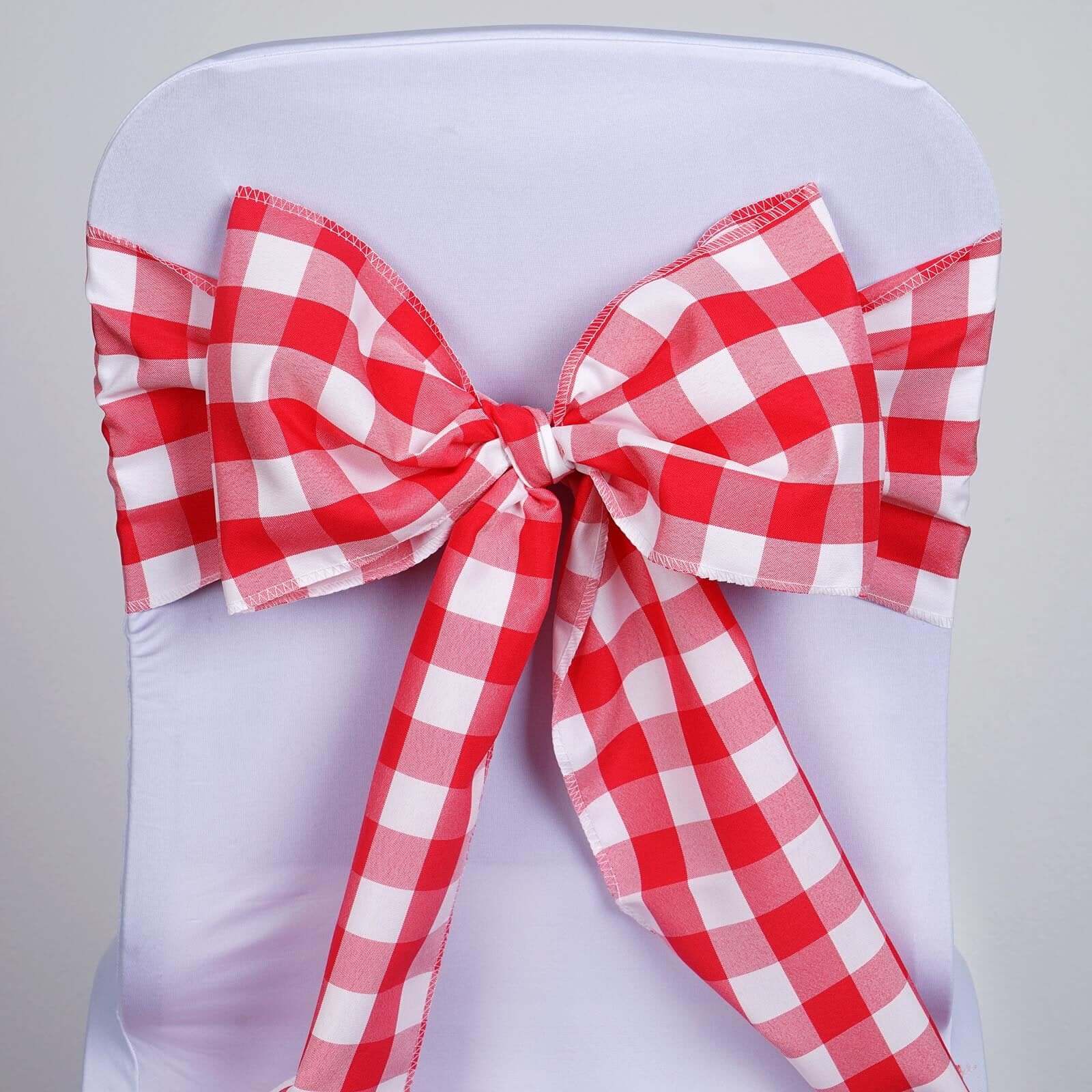 Hot Deal! 5-Pack Durable & Reusable Polyester Chair Sashes in Red/White Buffalo Plaid, 6x108