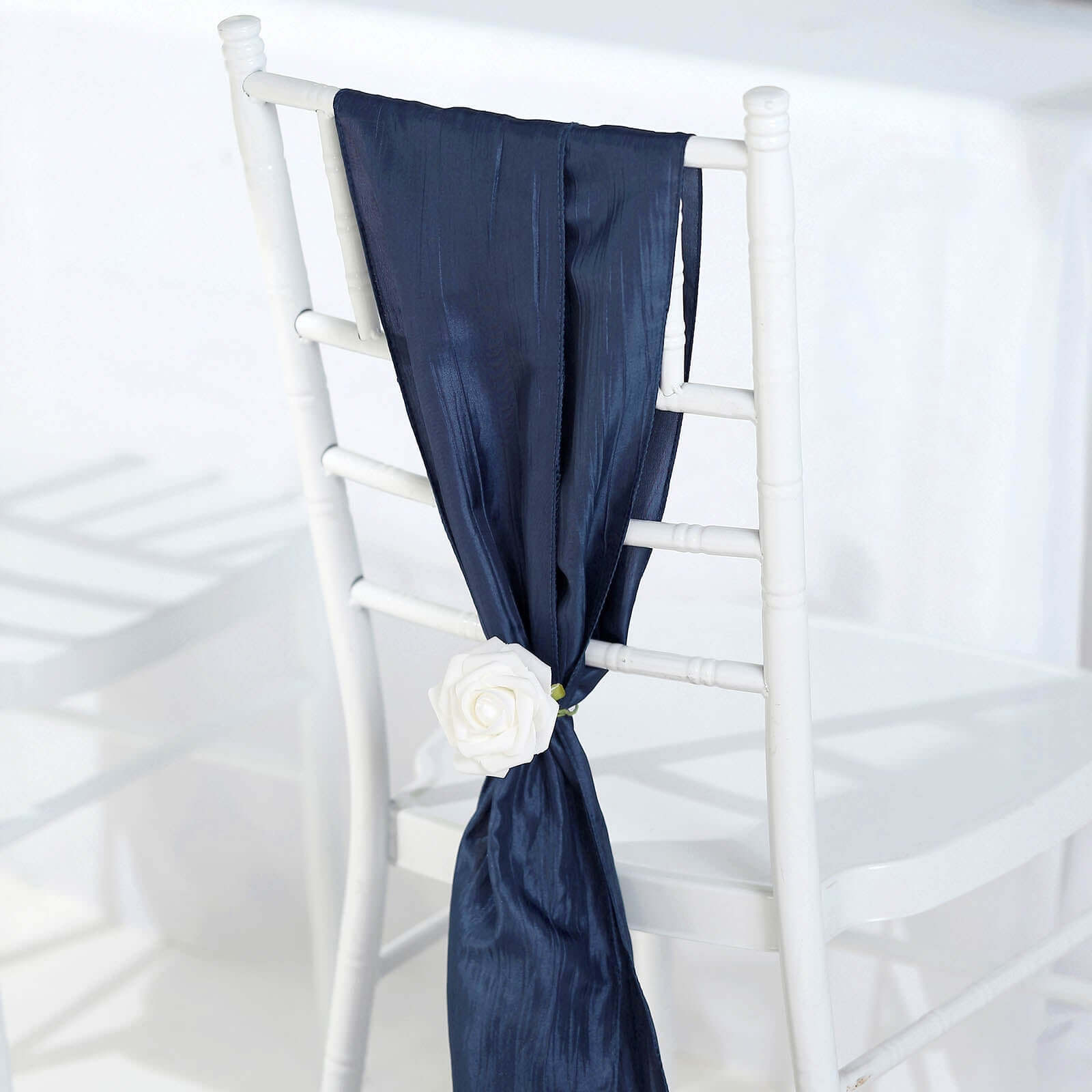 Special Offer! 5-Pack Navy Blue Accordion Crinkle Taffeta Chair Sashes for Weddings & Gatherings