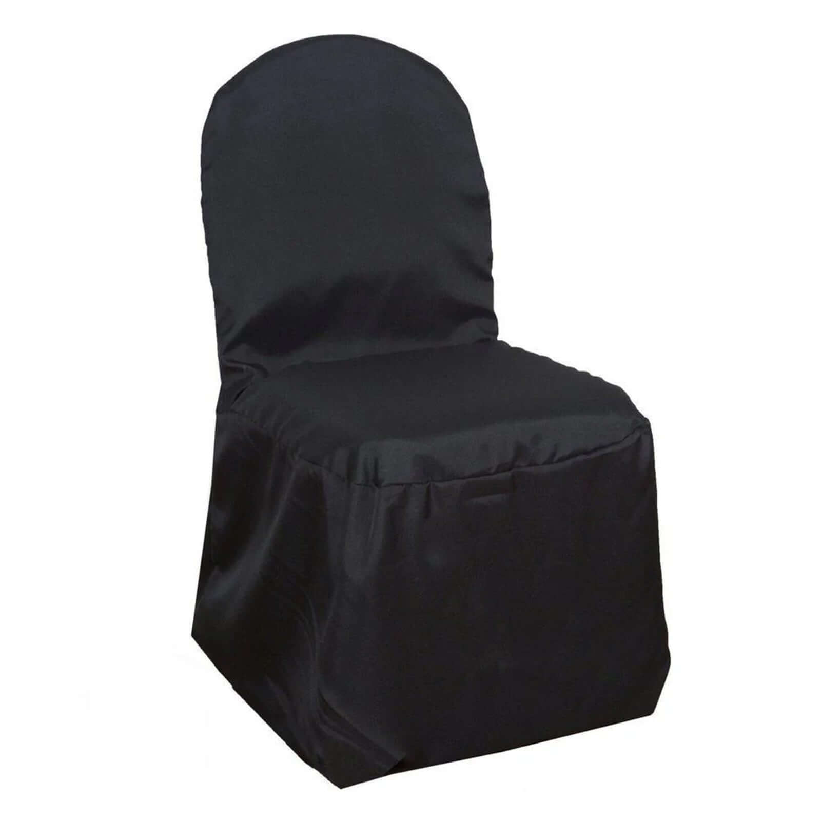 10-Pack Black Polyester Slip-On Chair Covers for Banquet Chairs - Stain-Resistant & Reusable