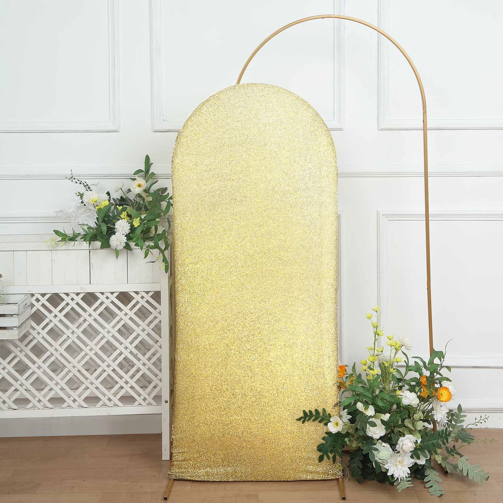 5ft Champagne Shimmer Tinsel Spandex Backdrop Cover for Fitted Round - Top Wedding Arch