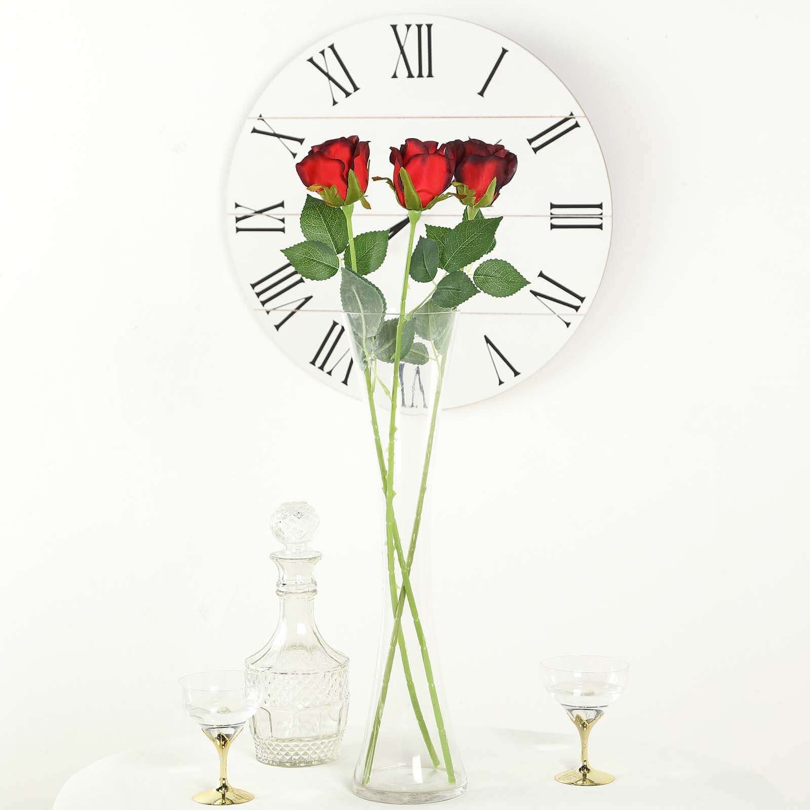 24Pcs Artificial Silk Roses with Red & Black Tips, 31