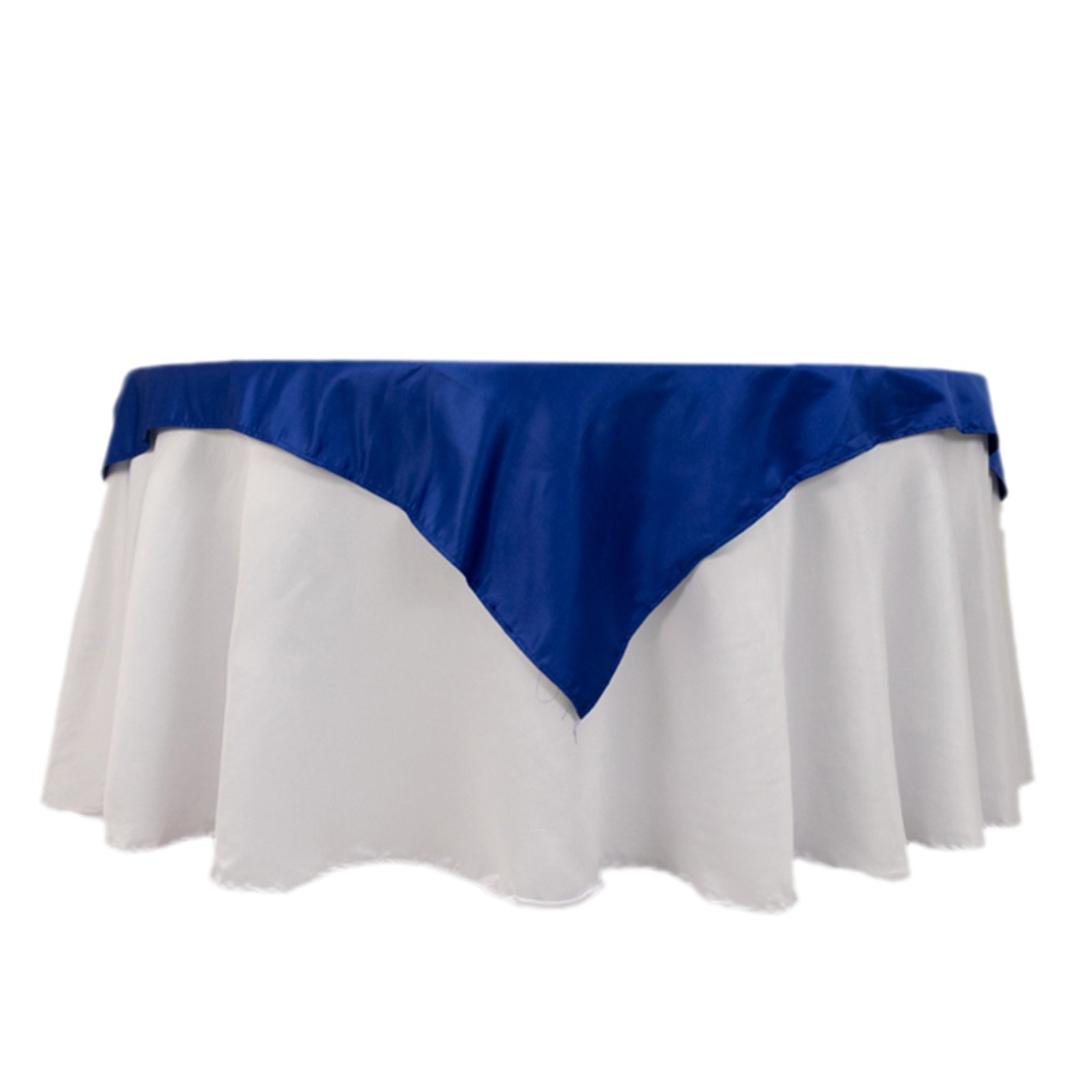 Royal Blue Lamour Satin Square Table Overlay - 54x54, Durable & Silk-Like Table Cover