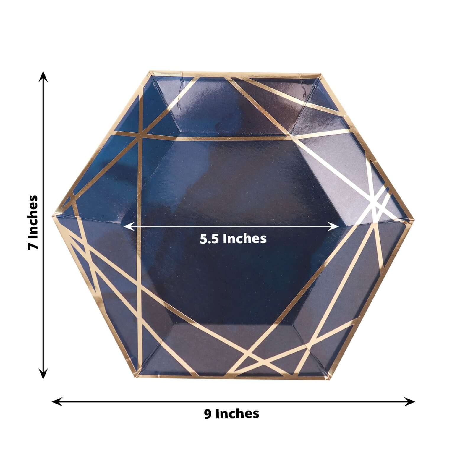 25-Pack Navy Blue & Gold Geometric Hexagon Disposable Paper Appetizer & Salad Dessert Plates