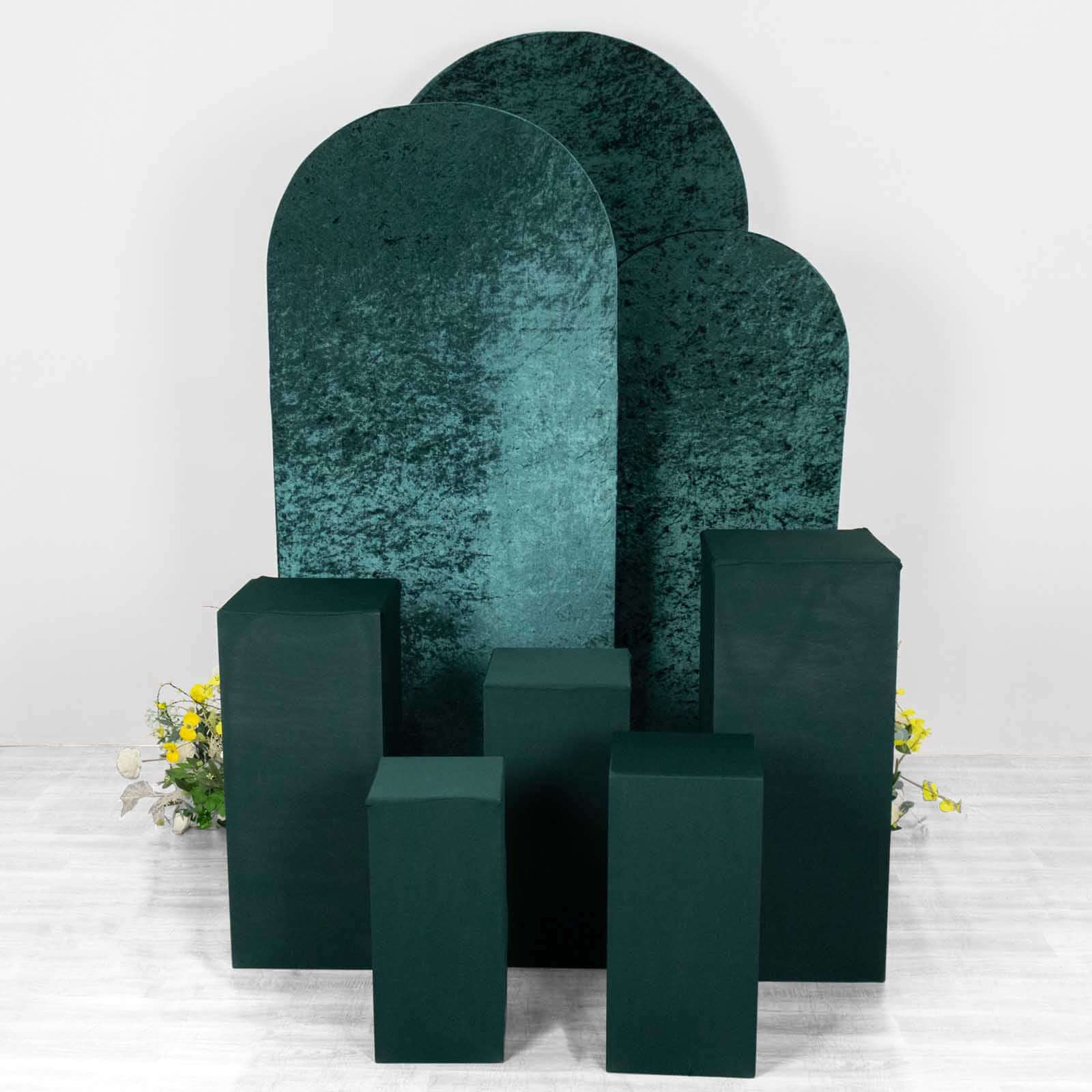 Hot Deal! Set of 5 Hunter Emerald Green Stretchable Spandex Pedestal Stand Covers - 160 GSM