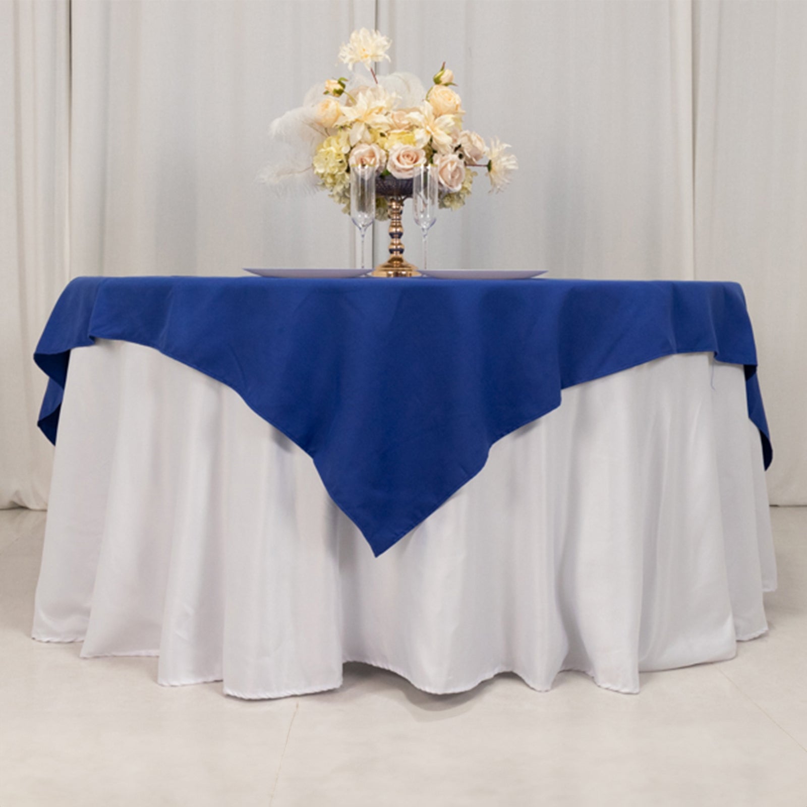 Wrinkle-Resistant Royal Blue Cotton Blend 70x70 Square Table Overlay