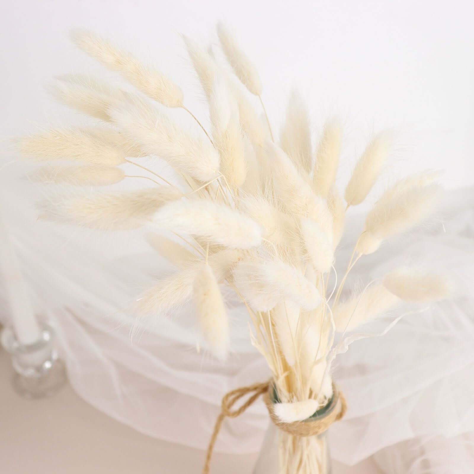 50-Pack Natural White Dried Bunny Tail Grass - Ideal for Modern Farmhouse Decor and Event Styling