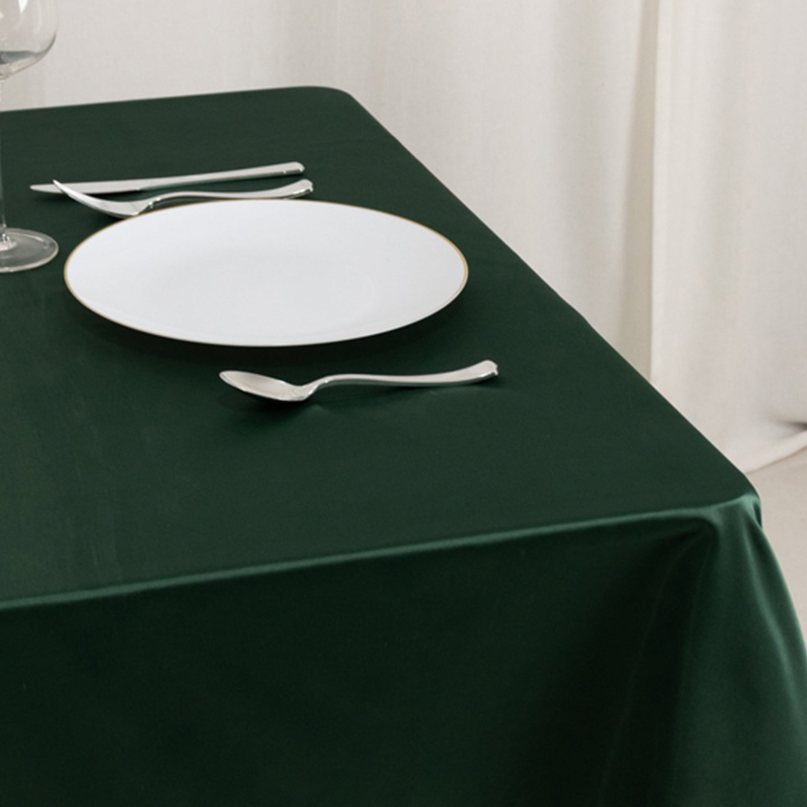 Exclusive Lamour Satin 54x54 Square Table Overlay in Hunter Emerald - Durable Silk-Like Cover
