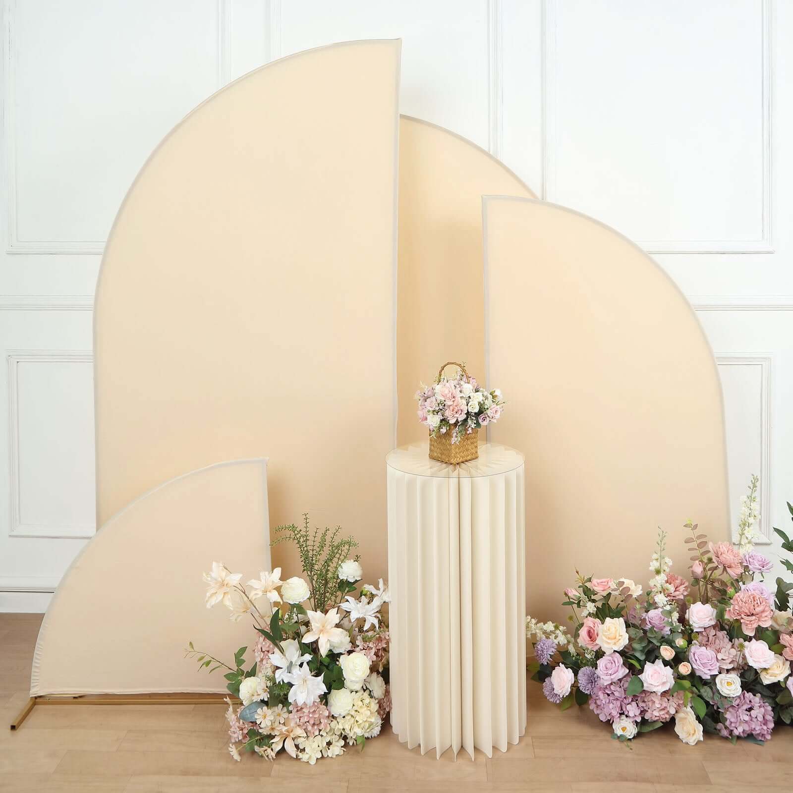 Custom-Fitted Set of 4 Matte Beige Spandex Half Moon Wedding Arch Backdrop Covers in 2.5ft, 5ft, 6ft, 7ft Sizes