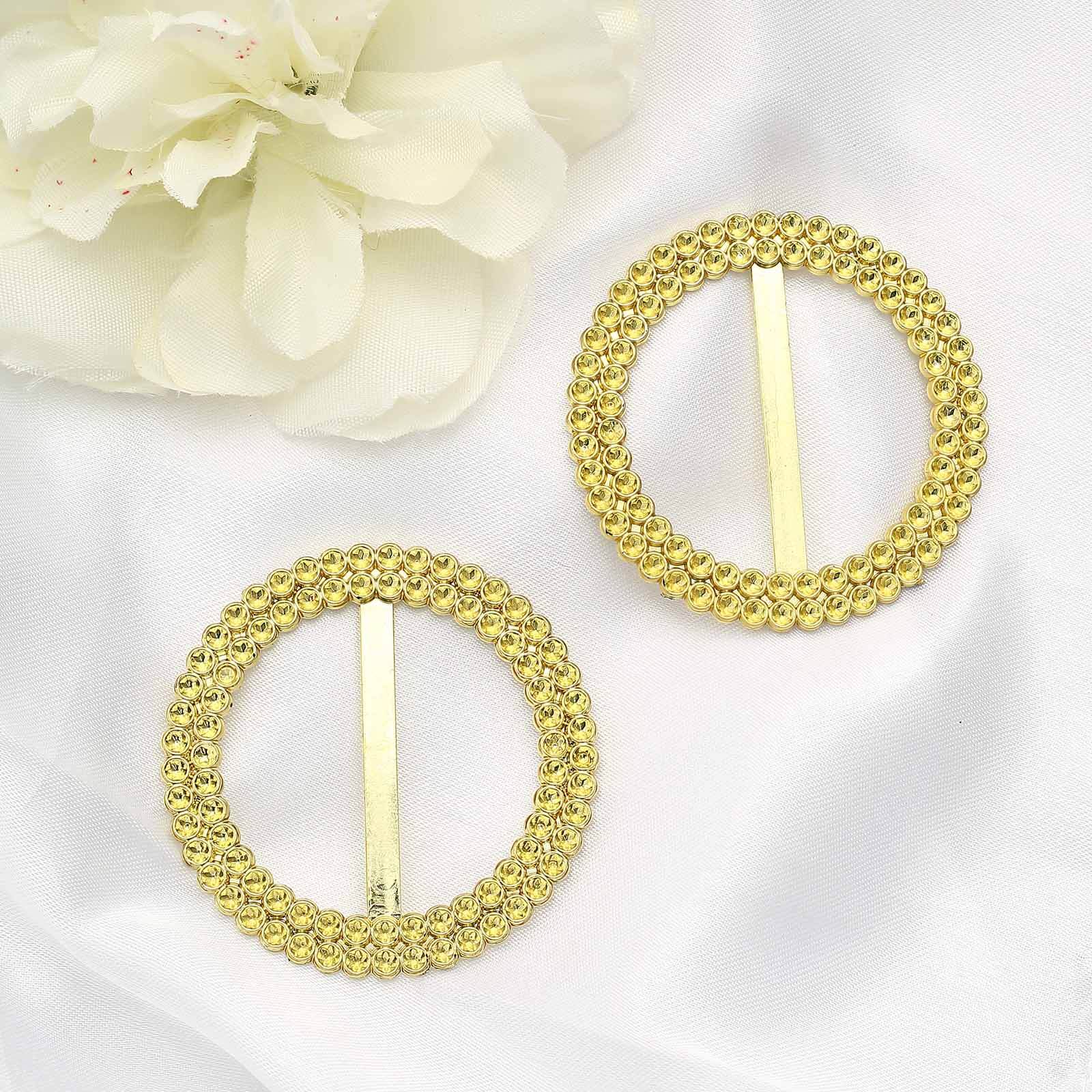 20-Pack Gold Diamond Round Chair Sash Band Buckle Pins - Stunning Rhinestone Napkin Rings for Weddings & Gatherings