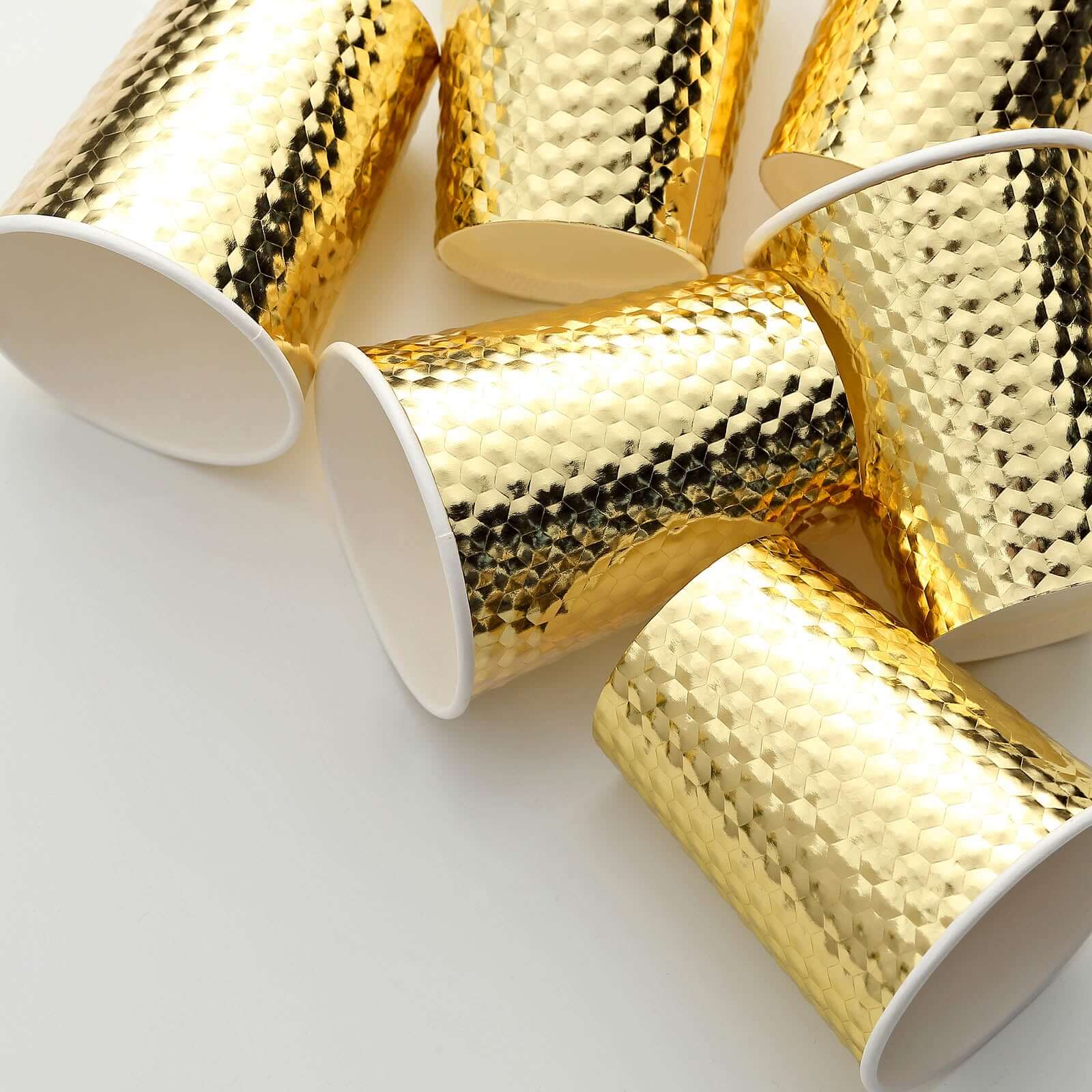 24-Pack Gold Foil Honeycomb Design Disposable Paper Cups - 10oz for Hot & Cold Drinks, Ideal for Parties