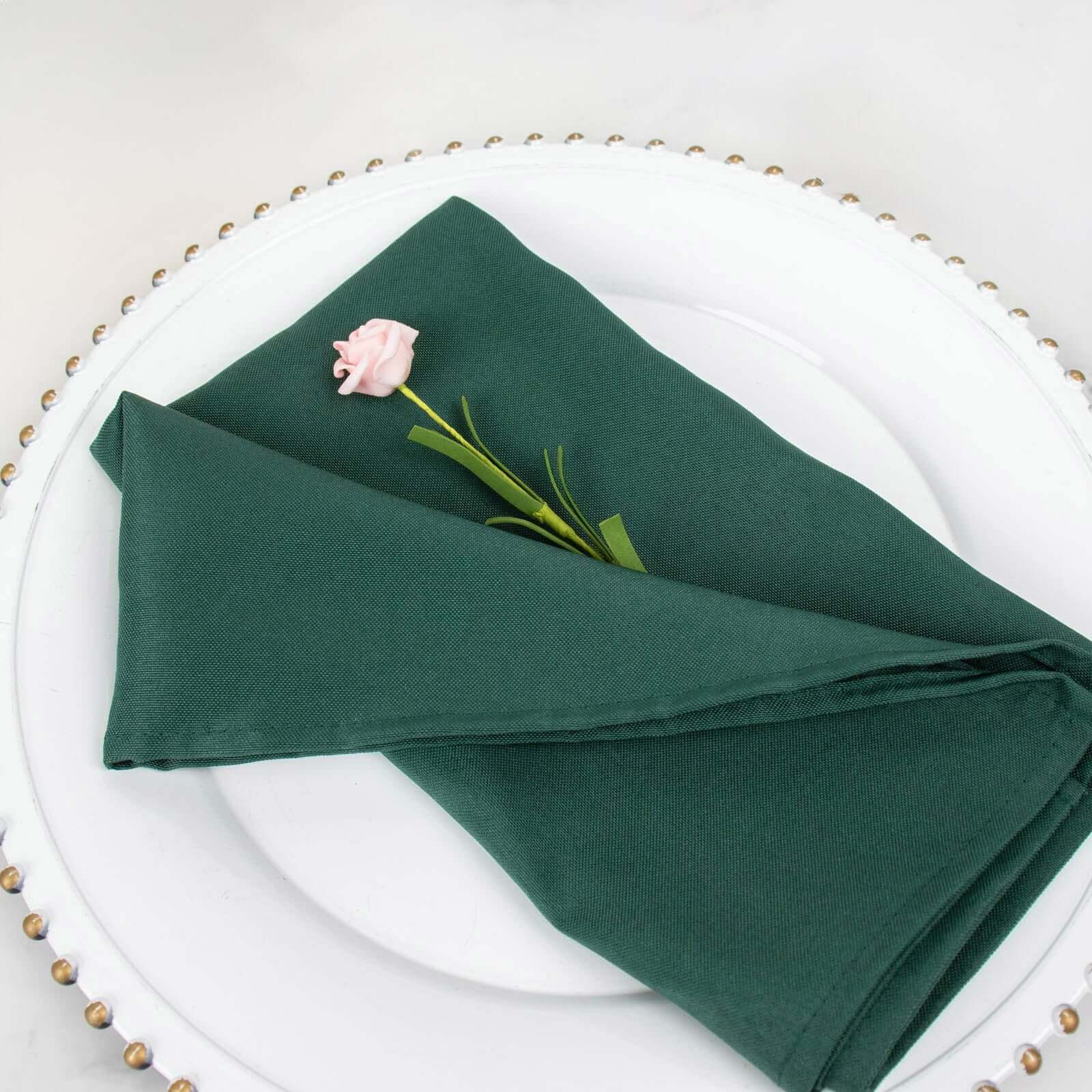 5-Pack Premium 20x20 Hunter Emerald Green Polyester Dinner Napkins - Wrinkle-Free & Durable