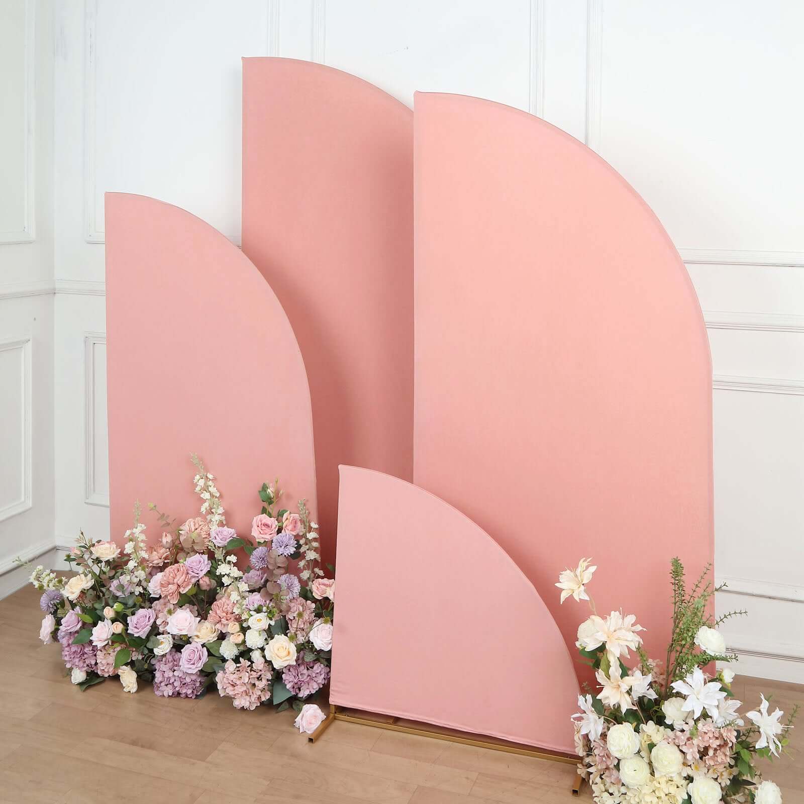 Custom-Fitted Set of 4 Dusty Rose Spandex Half Moon Wedding Arch Backdrop Covers