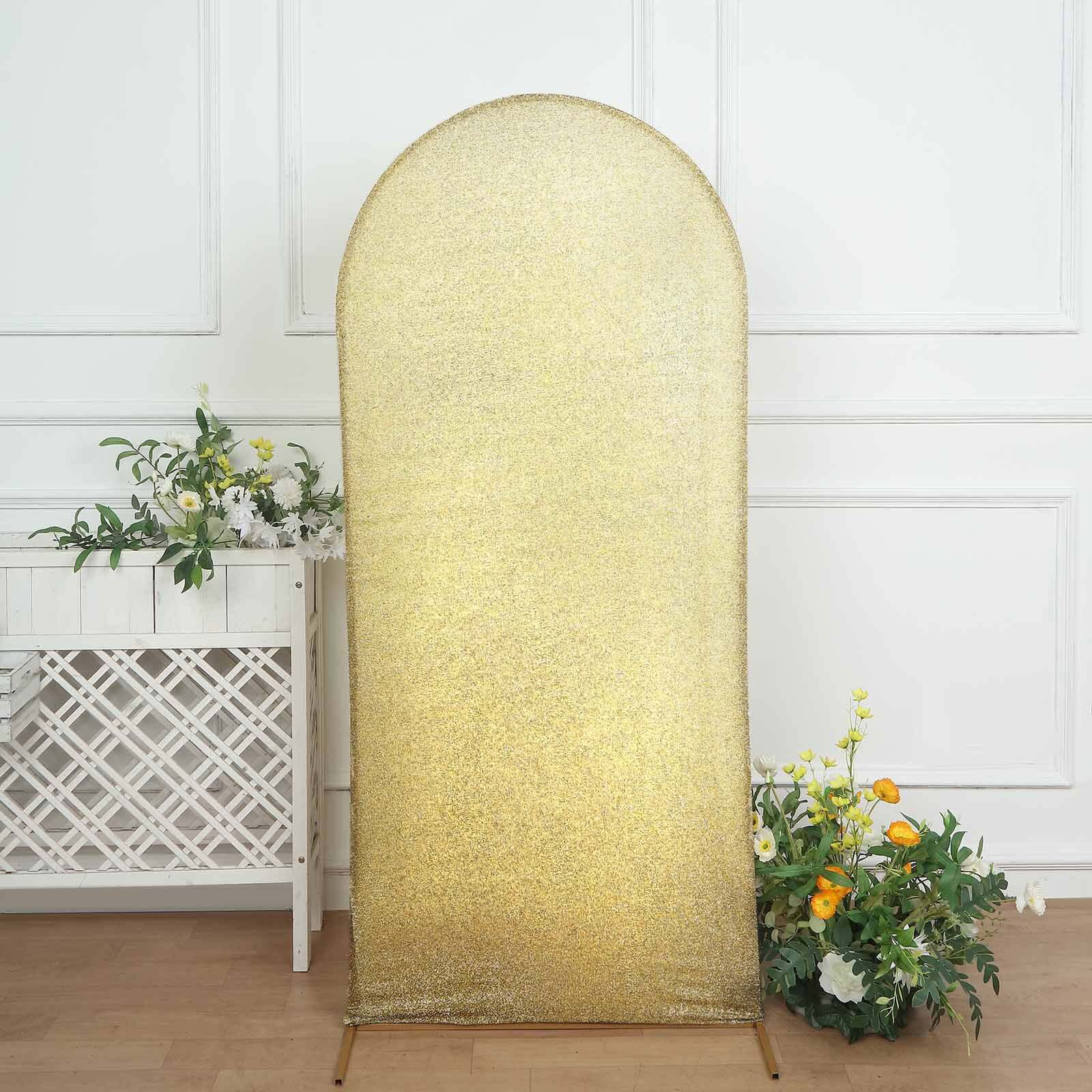 6ft Champagne Shimmer Tinsel Spandex Cover for Fitted Round Top Wedding Arch Stand