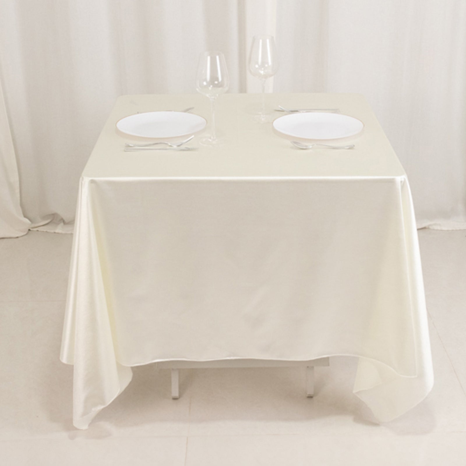 Wrinkle-Free & Stain-Resistant Shimmer Pearl White 70x70 Premium Scuba Square Tablecloth for Weddings and Parties