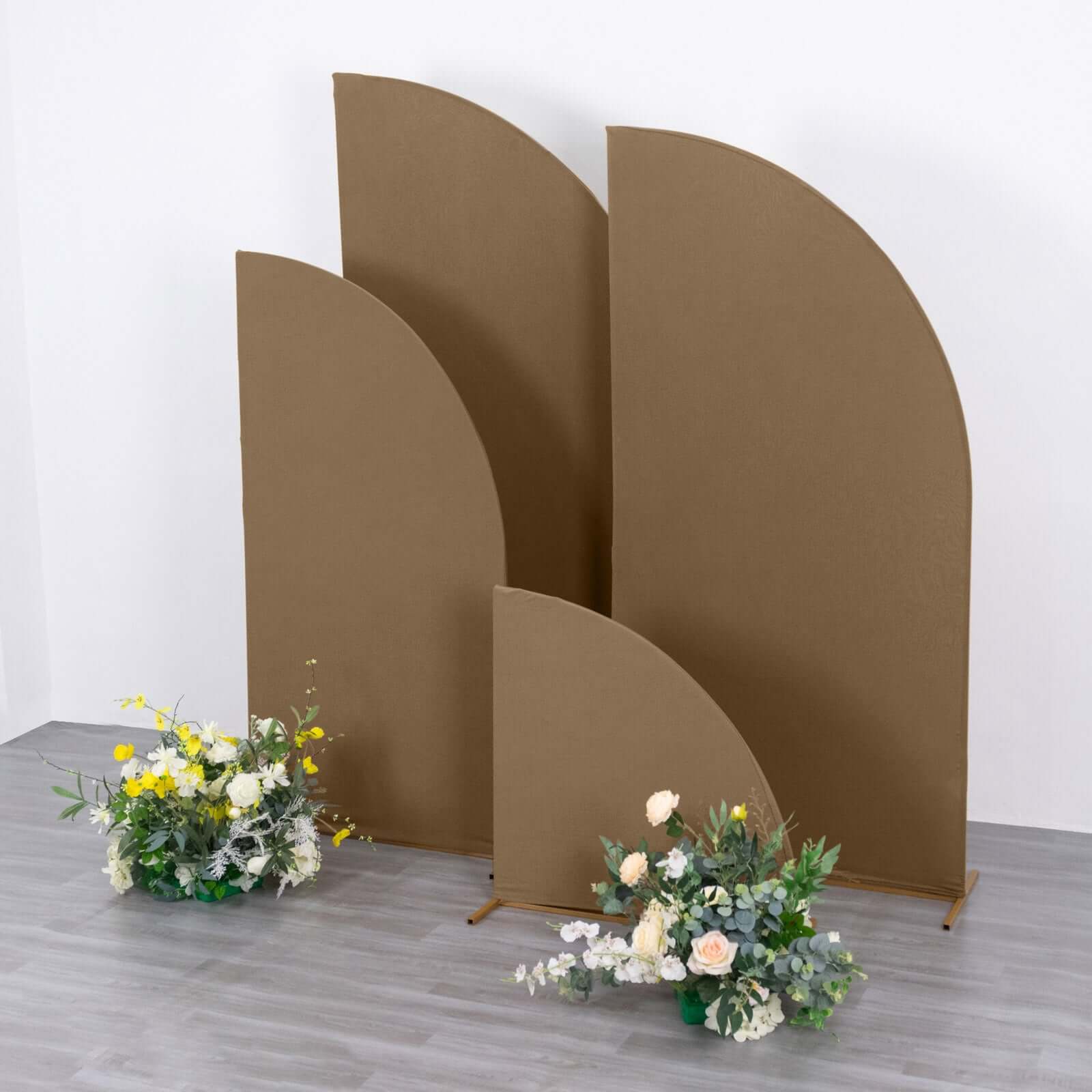 Custom-Fit Matte Taupe Spandex Set of 4 Half Moon Wedding Arch Backdrop Covers - 2.5ft, 5ft, 6ft, 7ft