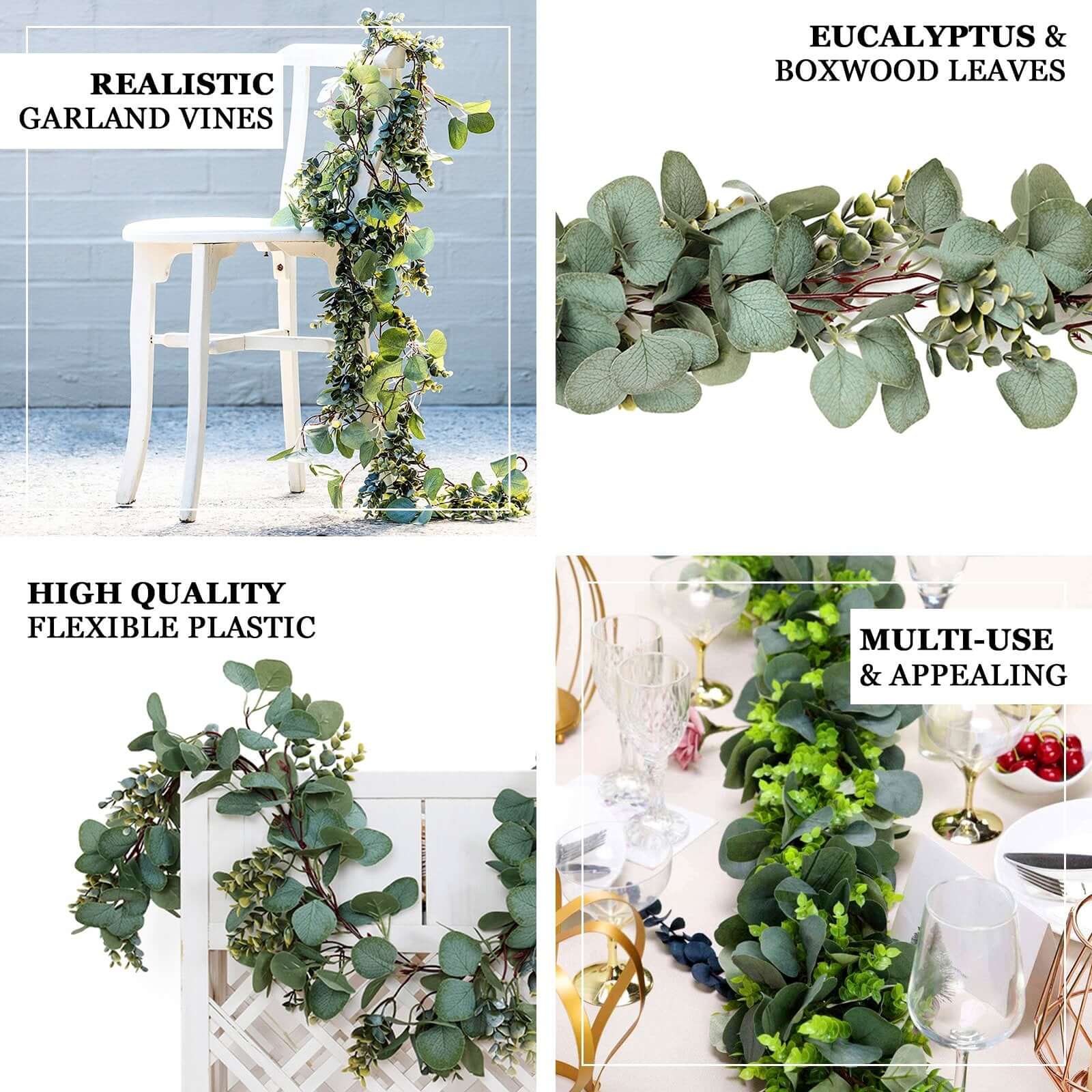 6.5ft Frosted Green Artificial Silk Eucalyptus Leaf Garland for Decorative Use